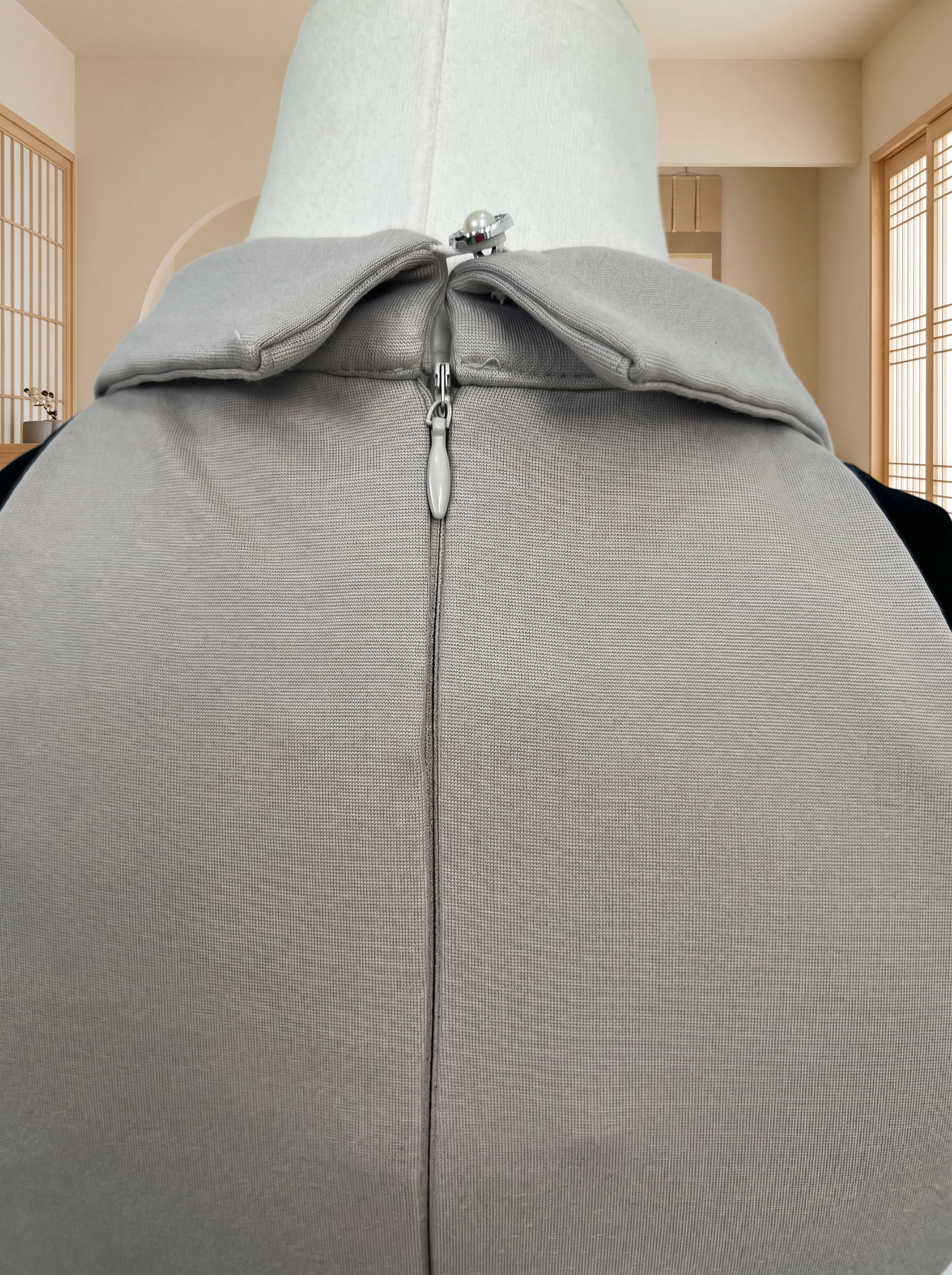 韩系削肩撞色设计百褶连身裙 (ST21629)