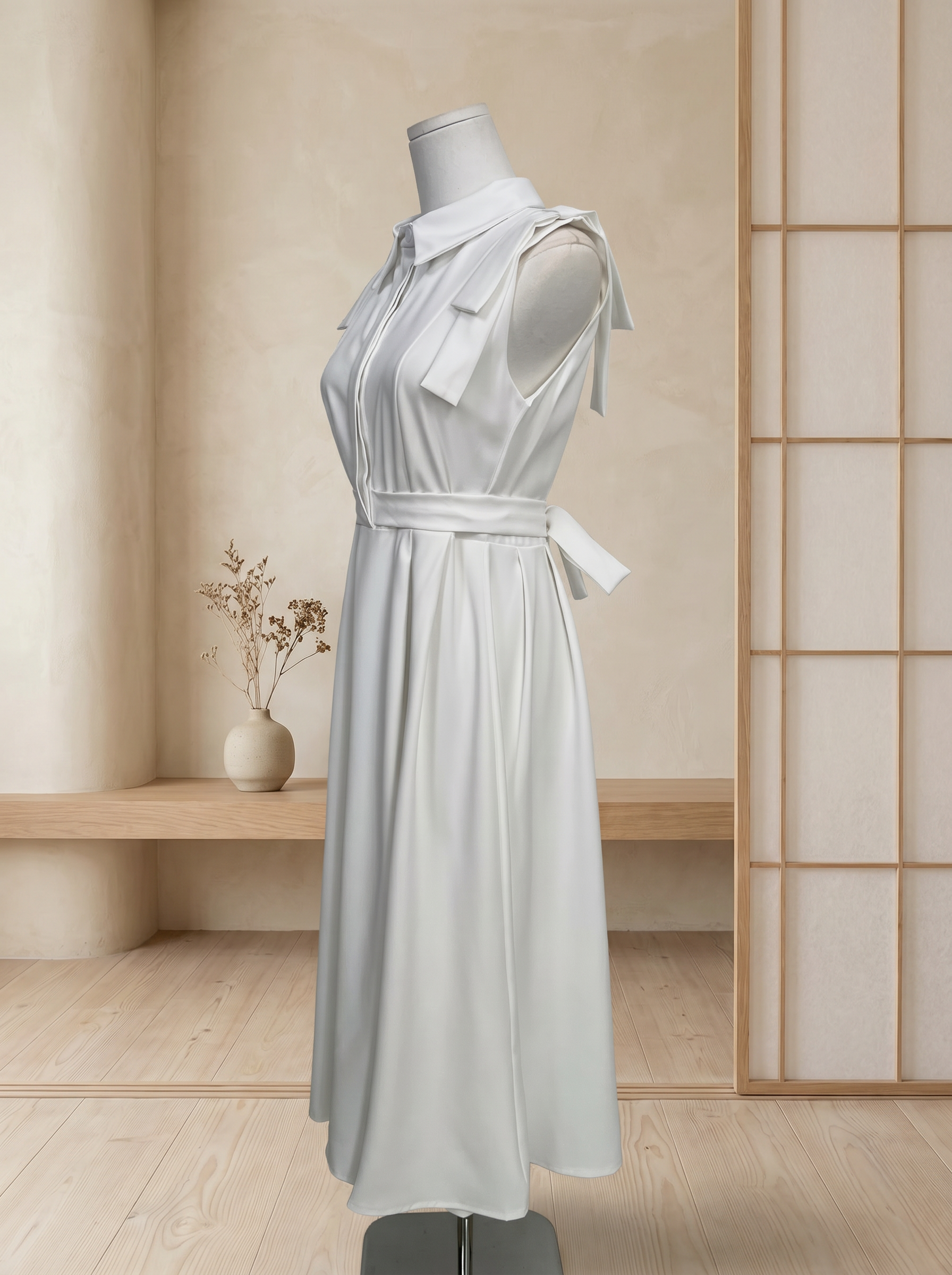 气质A字裙摆系带设计连身裙 (ST21627)