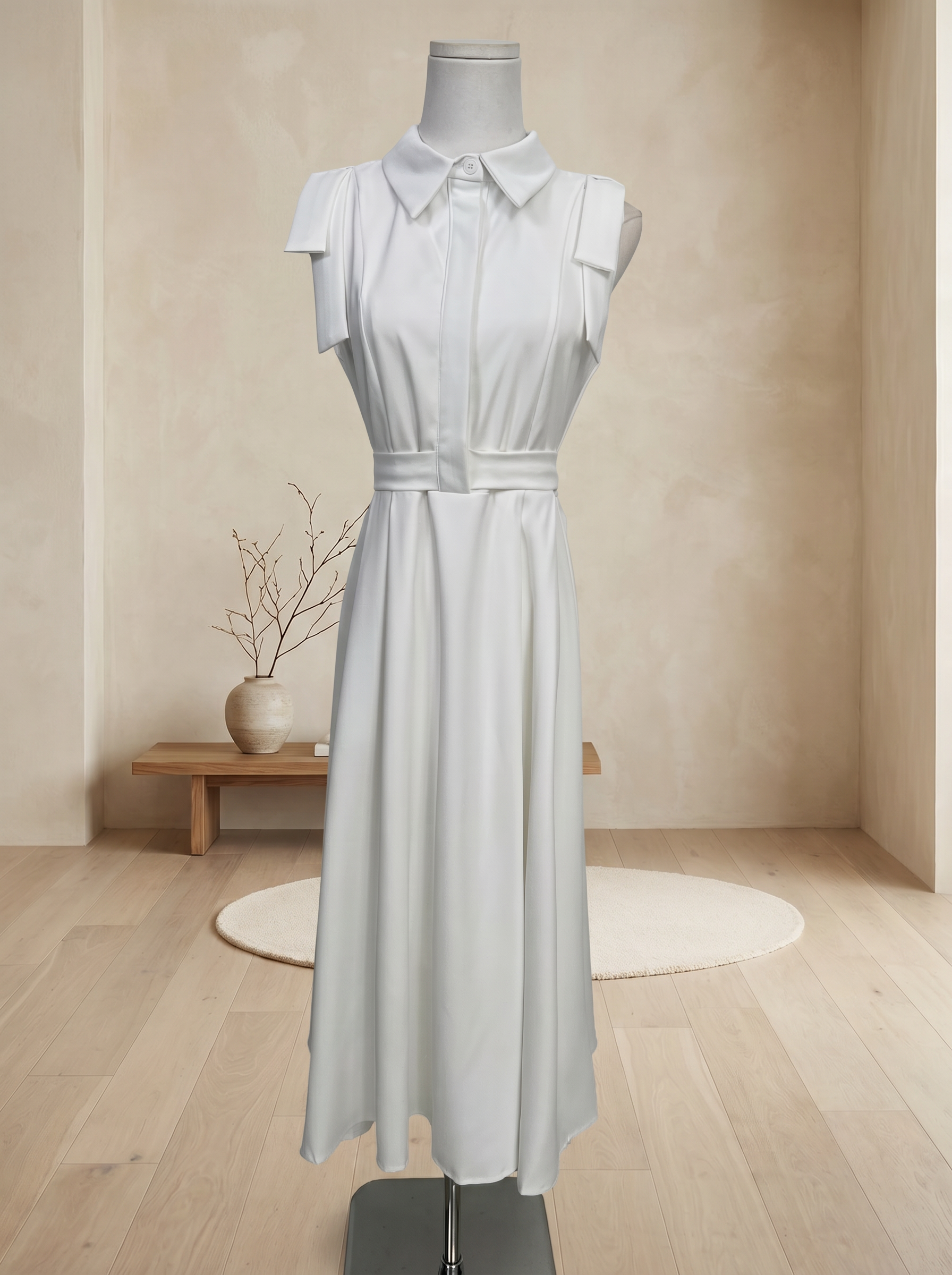 气质A字裙摆系带设计连身裙 (ST21627)