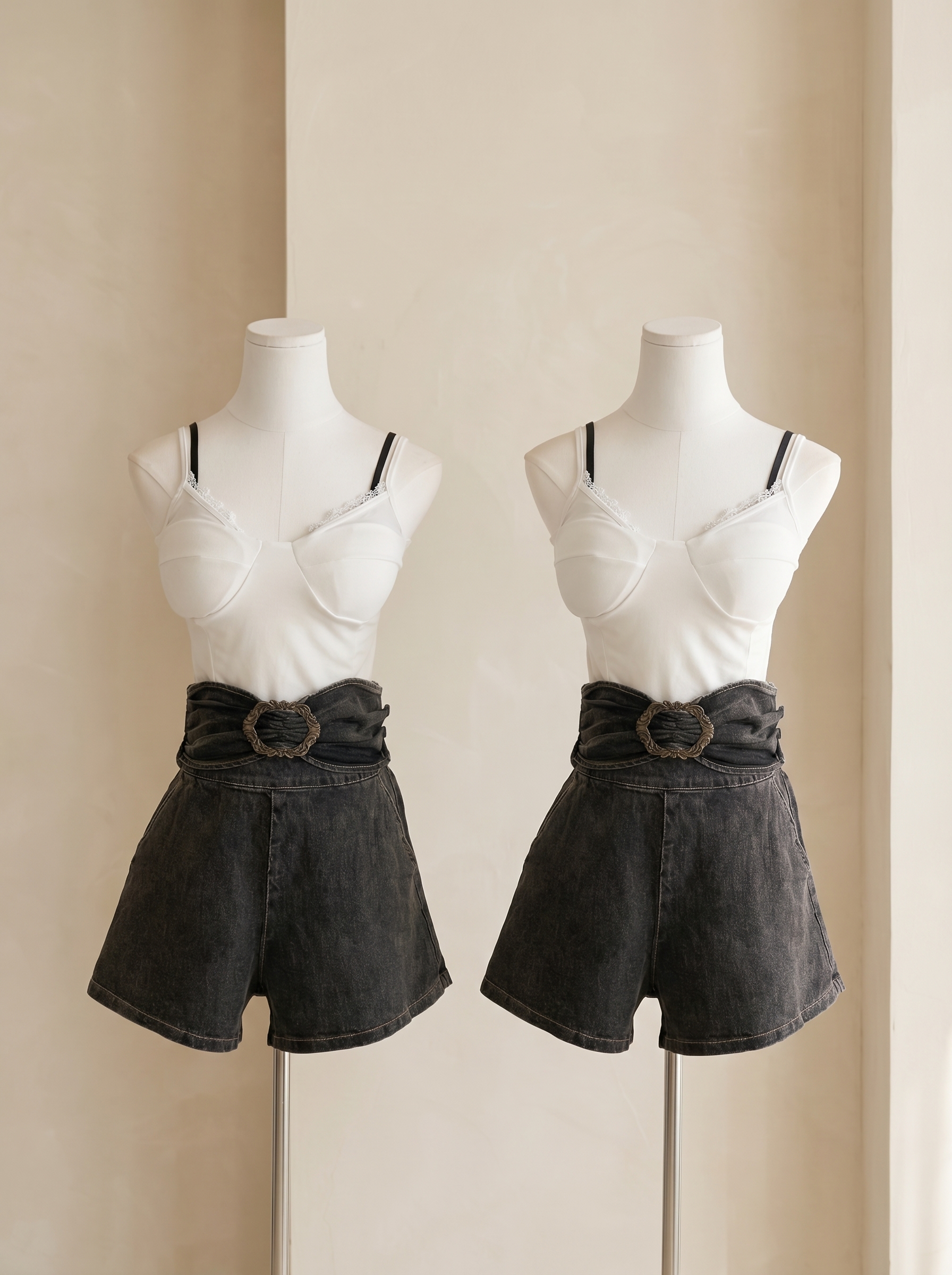 韩系A字假腰带设计高腰短裤 (J3584)