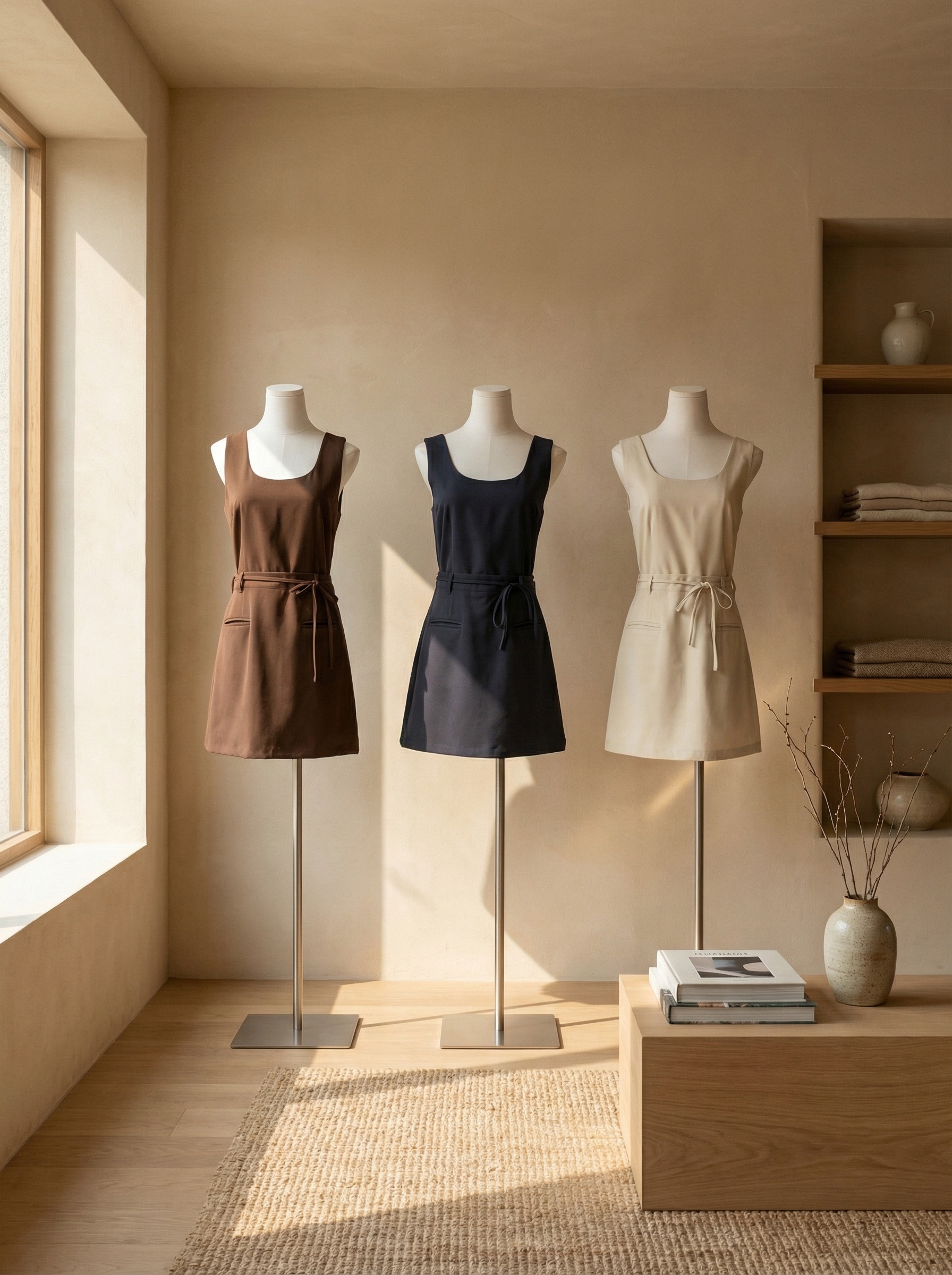 简约大气圆领系带设计连身裙 (ST21610)