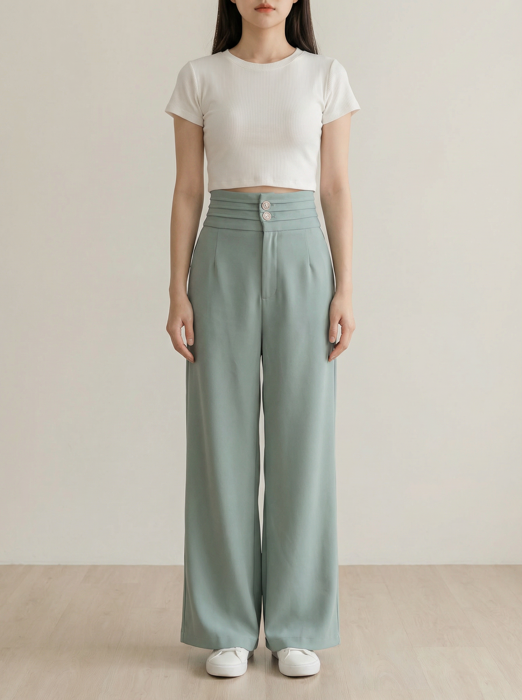 【LBP独家】高端银扣百褶设计阔腿长裤 (P40073)