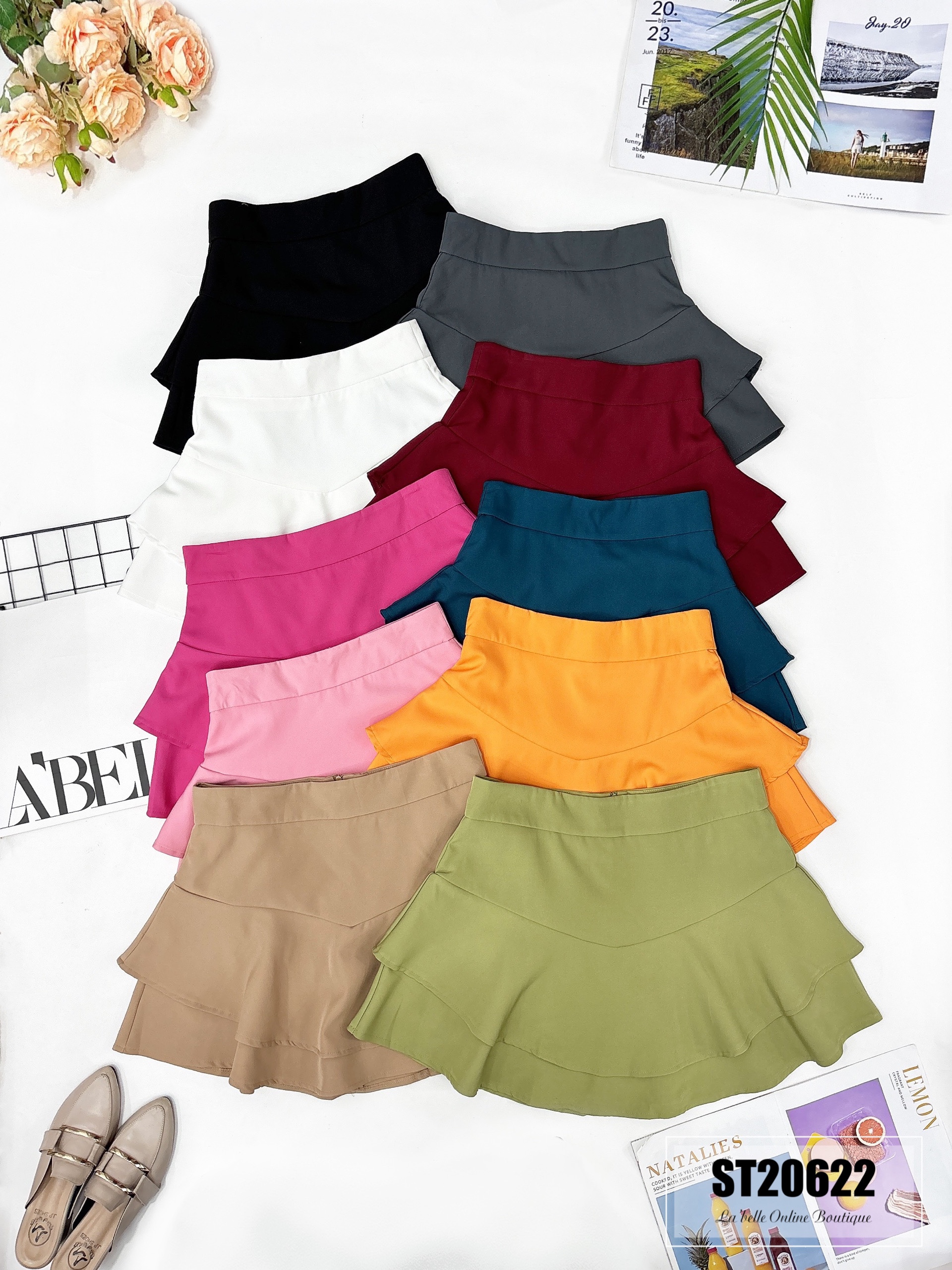 LBP独家甜美多色系高腰双层蛋糕裤裙（ST20622）