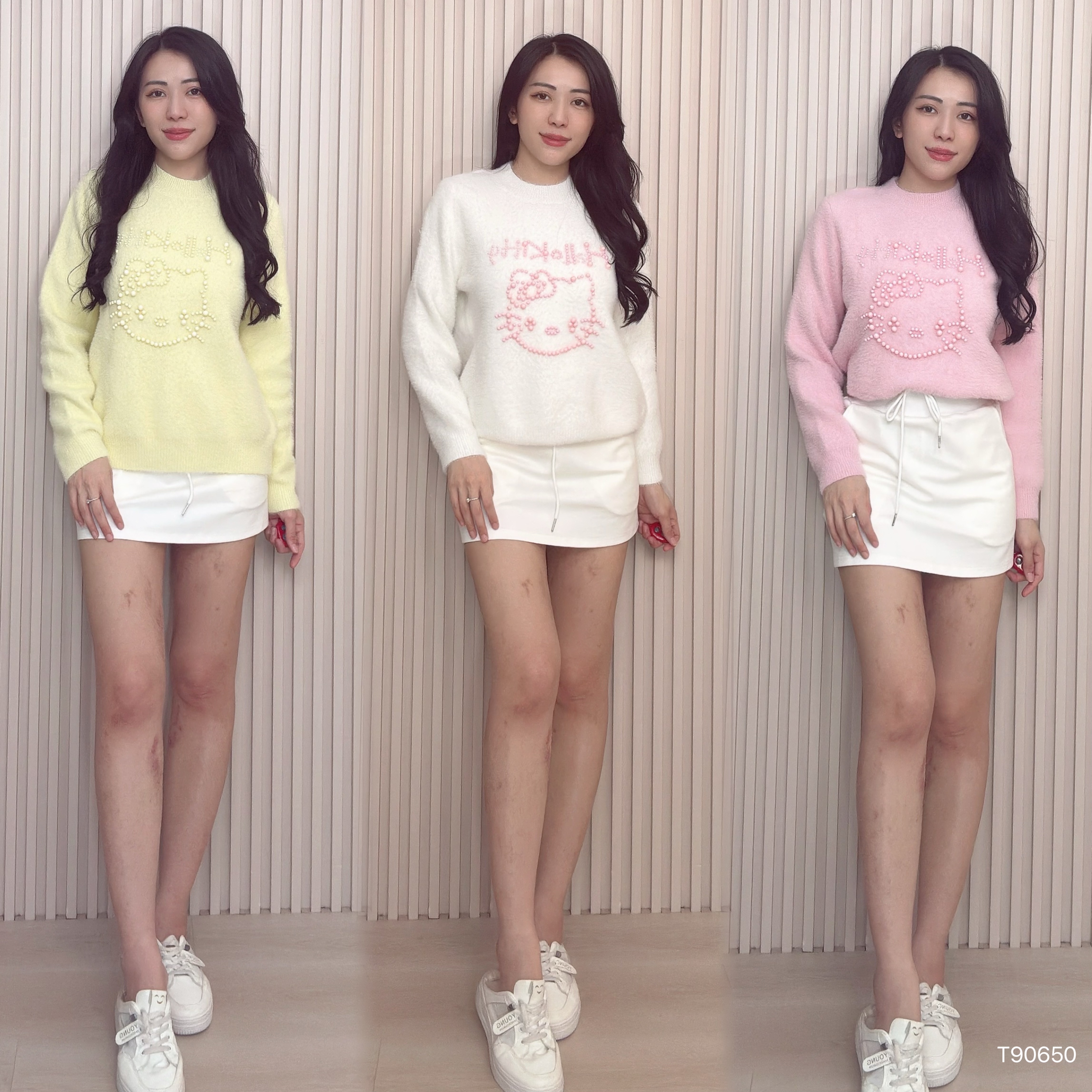 甜美钉珠hello kitty设计长袖上衣 （T90650）