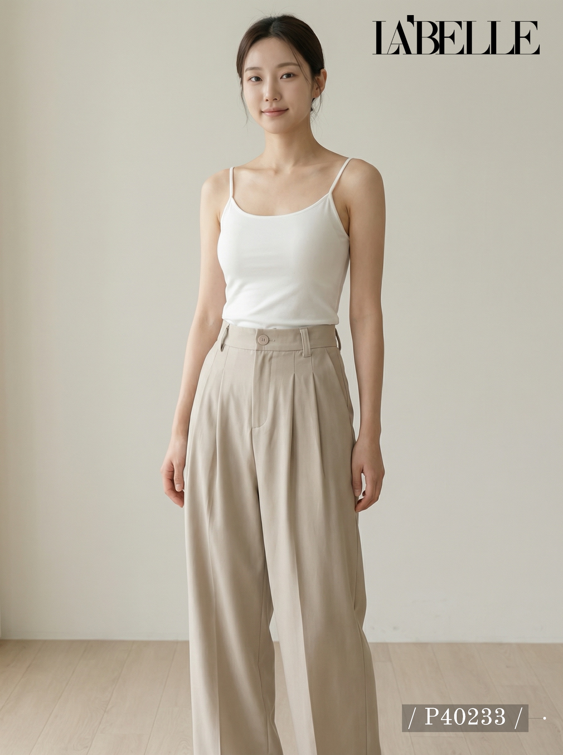  百搭压褶设计宽松直筒高腰长裤 (P40233)