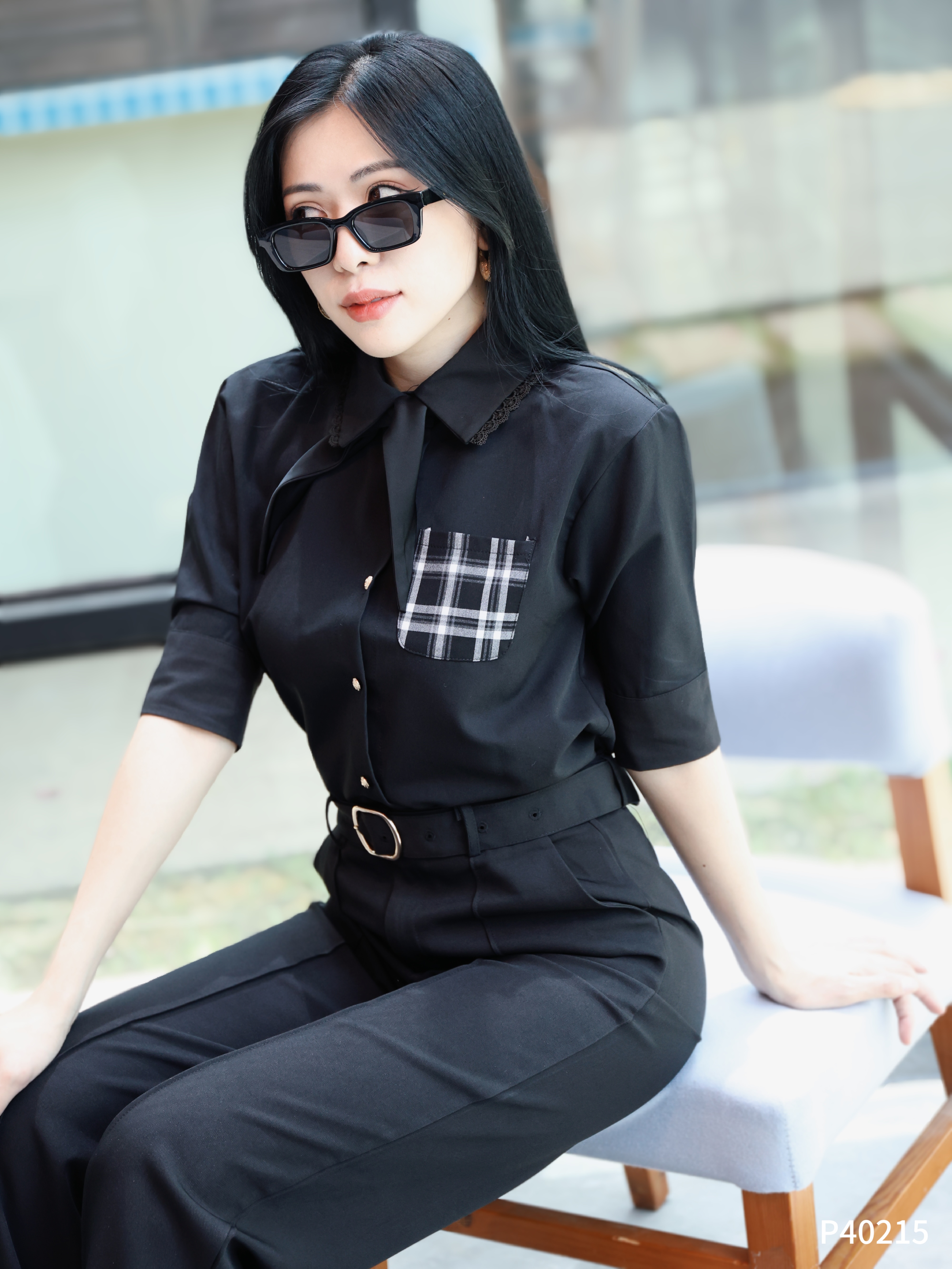 【LATTE NOON】高级感OL风高腰直筒阔腿长裤 (P40215)