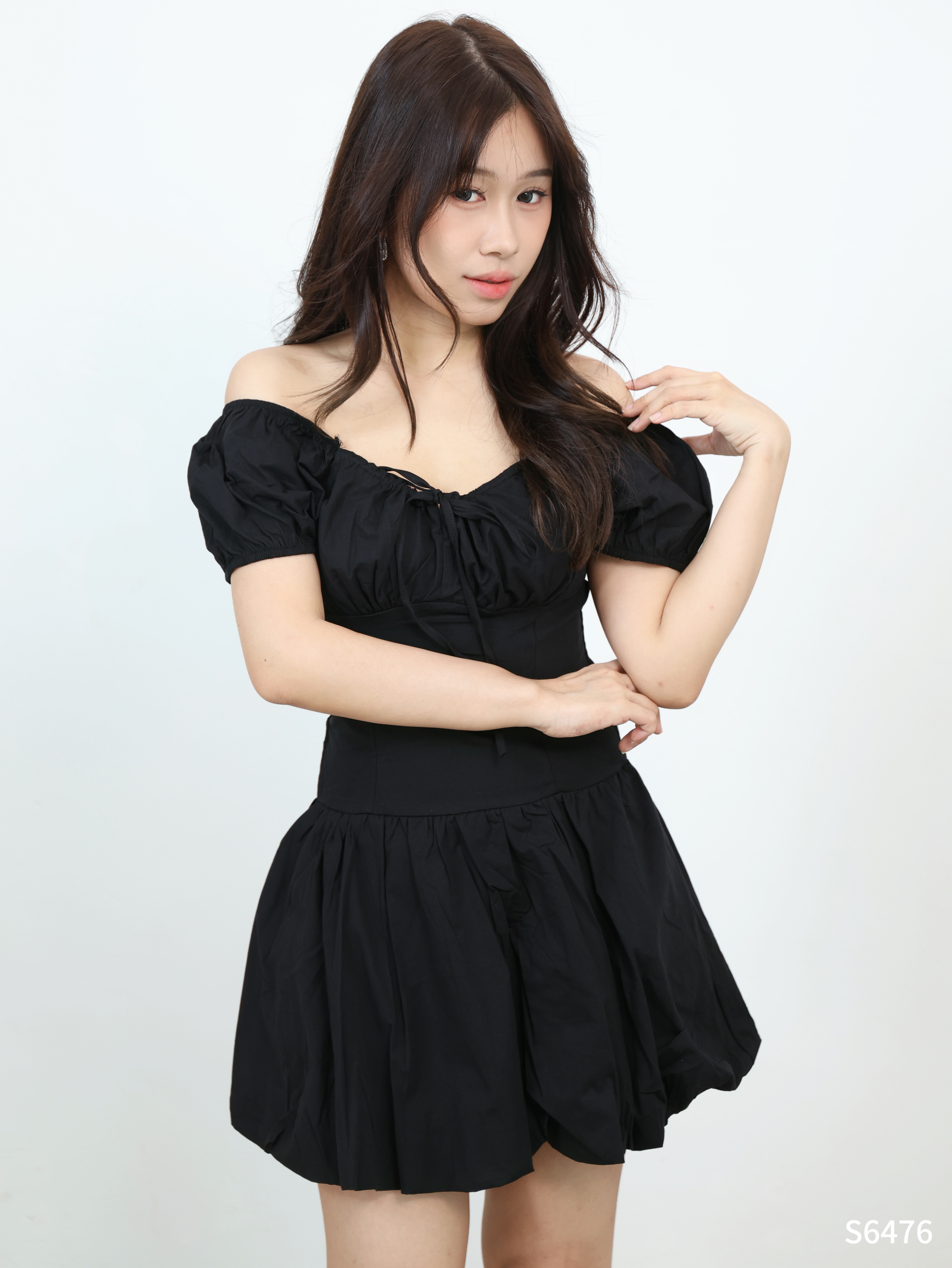 甜美方领花苞连身裙 (S6476)