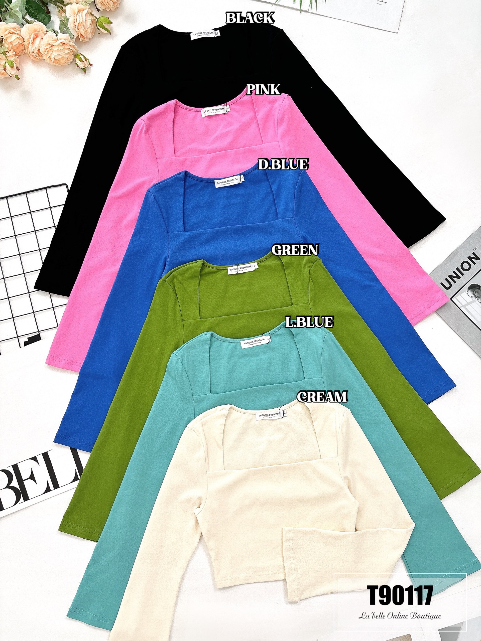 【LBP独家】时尚方领喇叭袖上衣 (T90117) - 特价-La'Belle Fashion Boutique Sdn Bhd