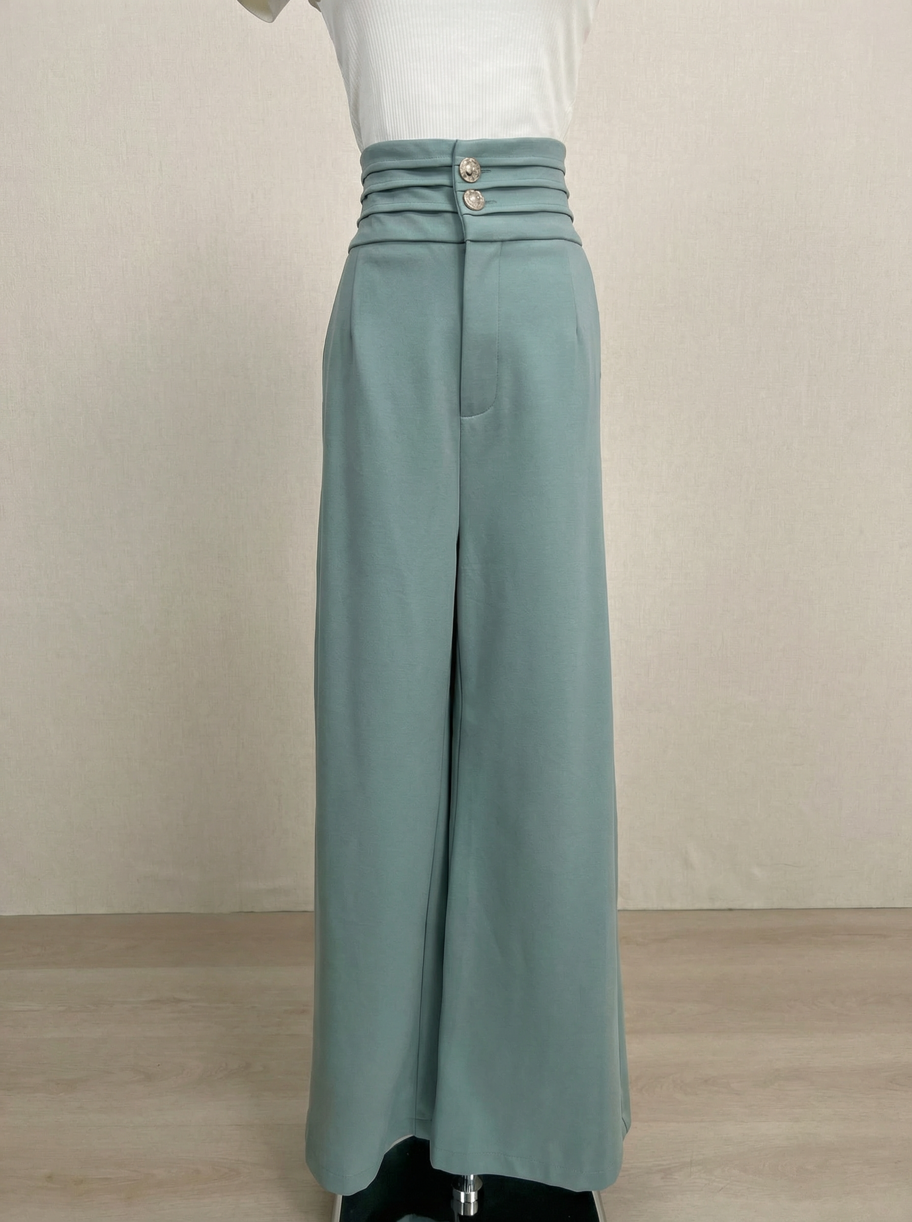 【LBP独家】高端银扣百褶设计阔腿长裤 (P40073)