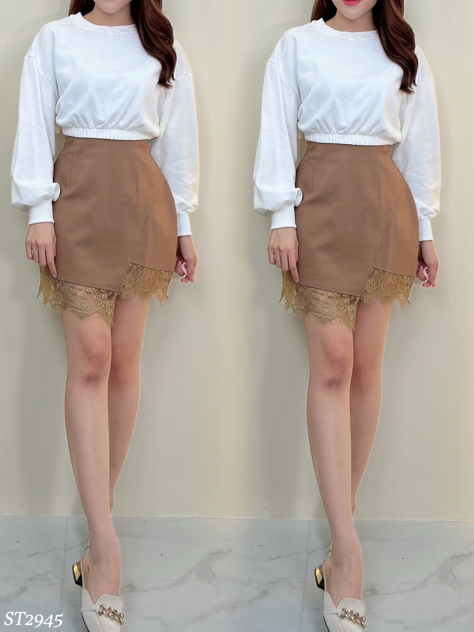 【LBP独家】女神感蕾丝裙摆不规则设计半身裤裙 (ST2945) - 特价