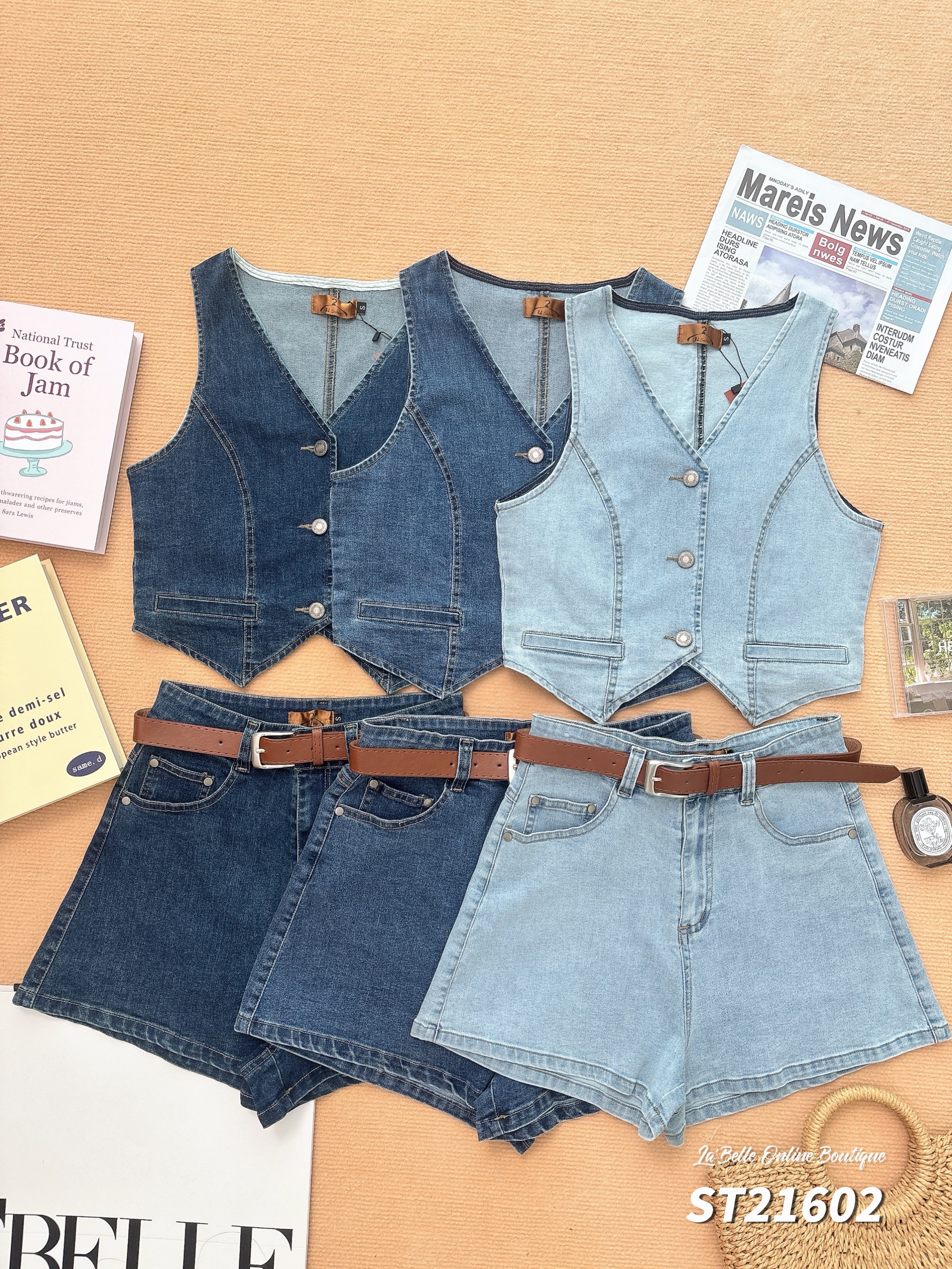 时尚复古牛仔两件套 (ST21602)