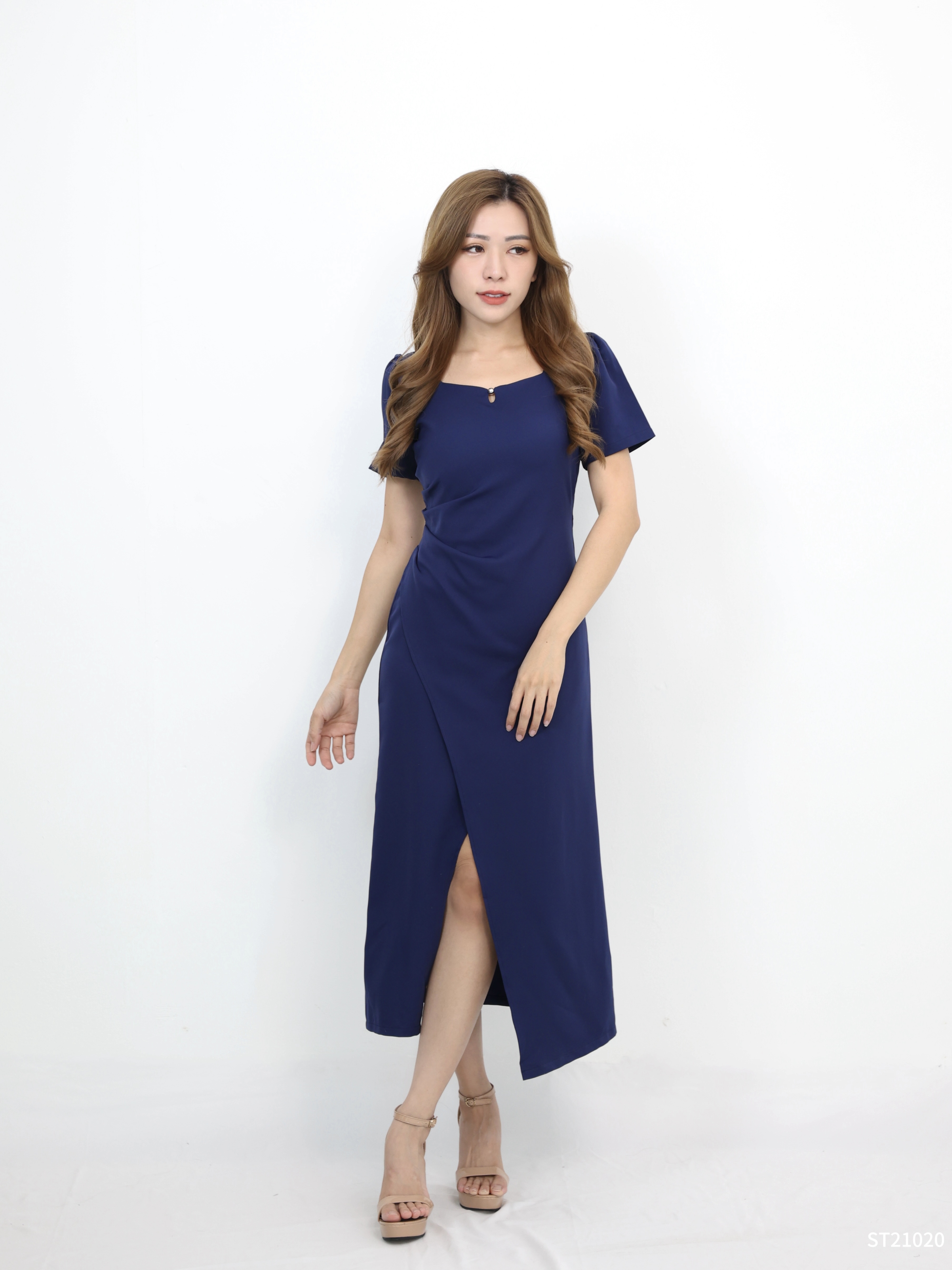 法式方领开叉设计连身裙 (ST21020)  - 特价 【不接受更换】-La'Belle Fashion Boutique Sdn Bhd