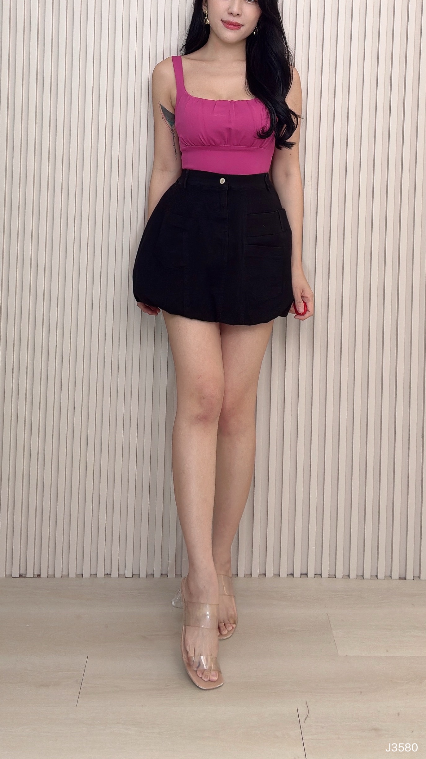 【LBP独家】减龄下摆花苞设计高腰裙 (J3580) 