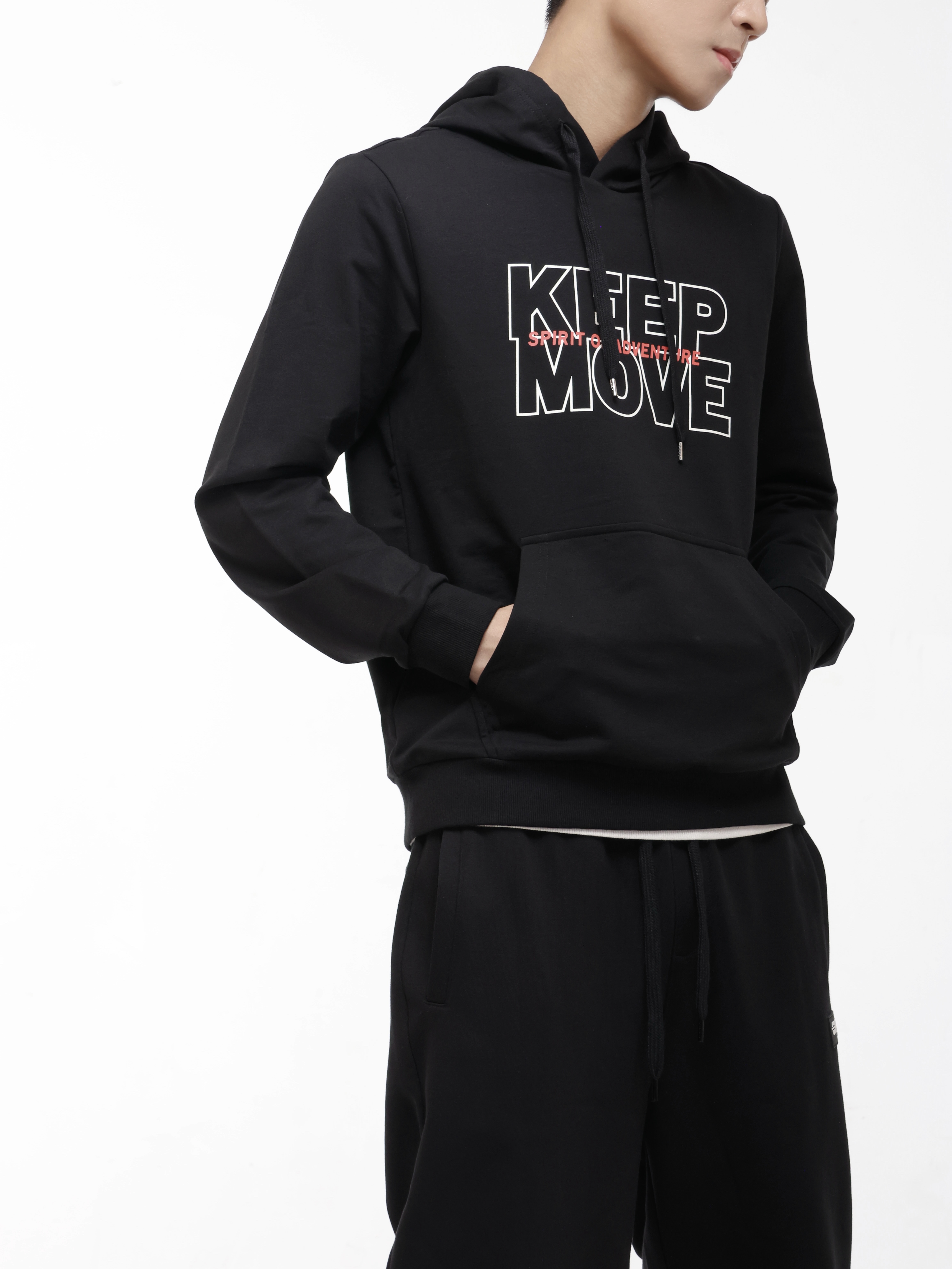 Regular Solid Colour Hoodie with "KEEP MOVE" Logo Print (YS30116)