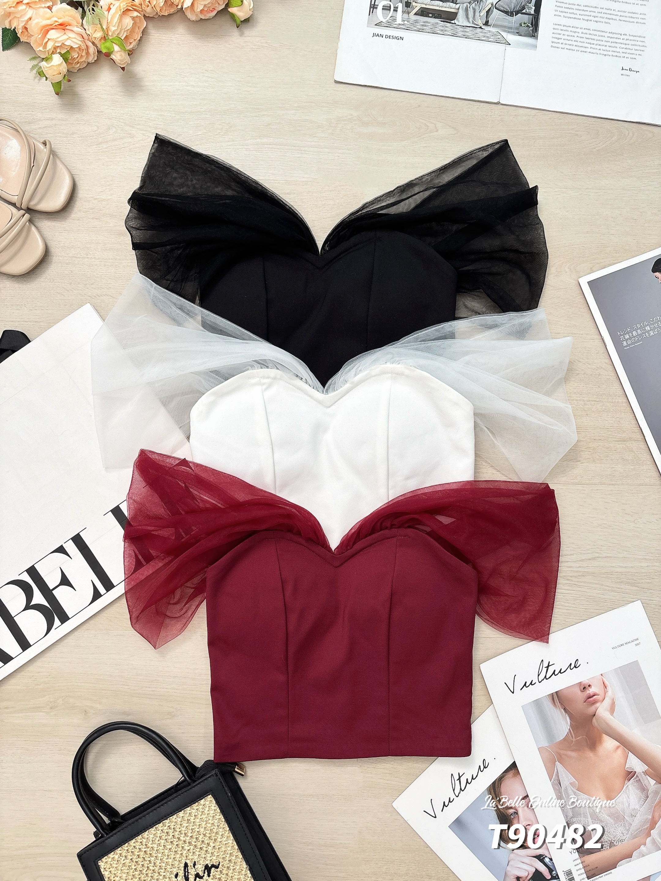 气质V铁领口抹胸设计上衣 (T90482)