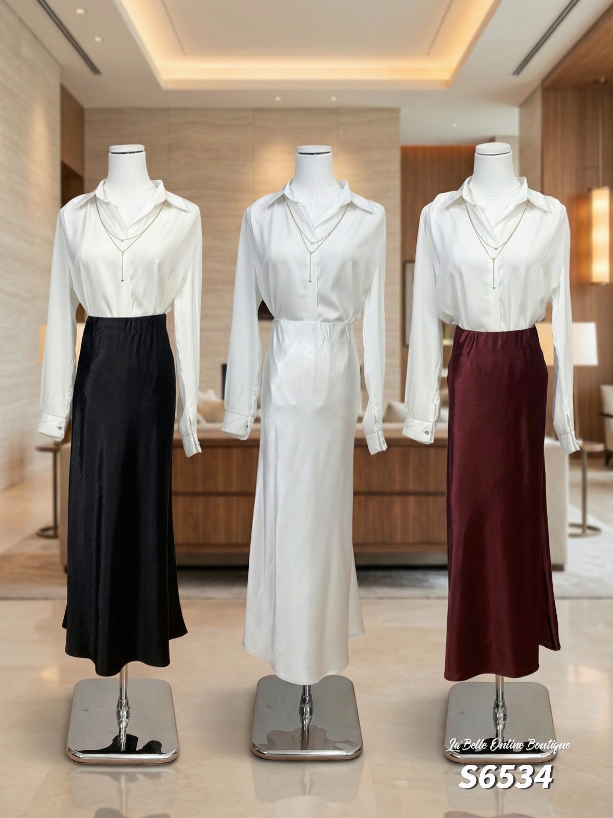 高级光泽感缎面鱼尾设计高腰半身裙 (S6534)