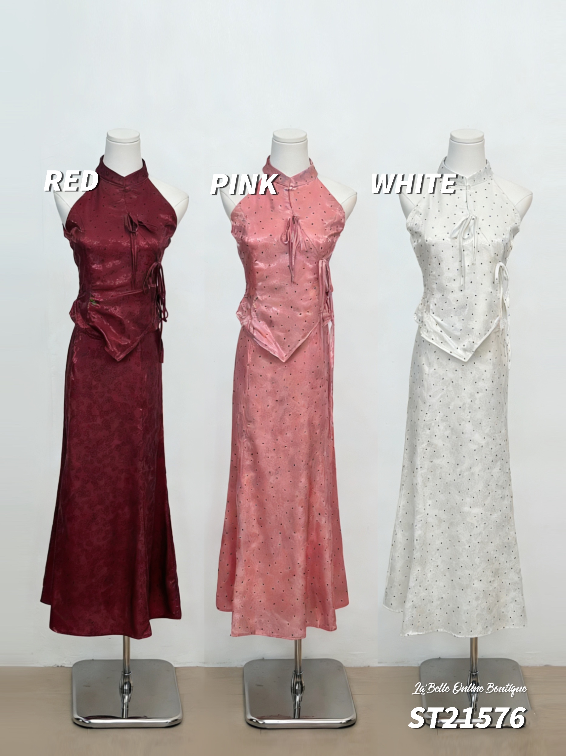 复古波点旗袍两件套  (ST21576)