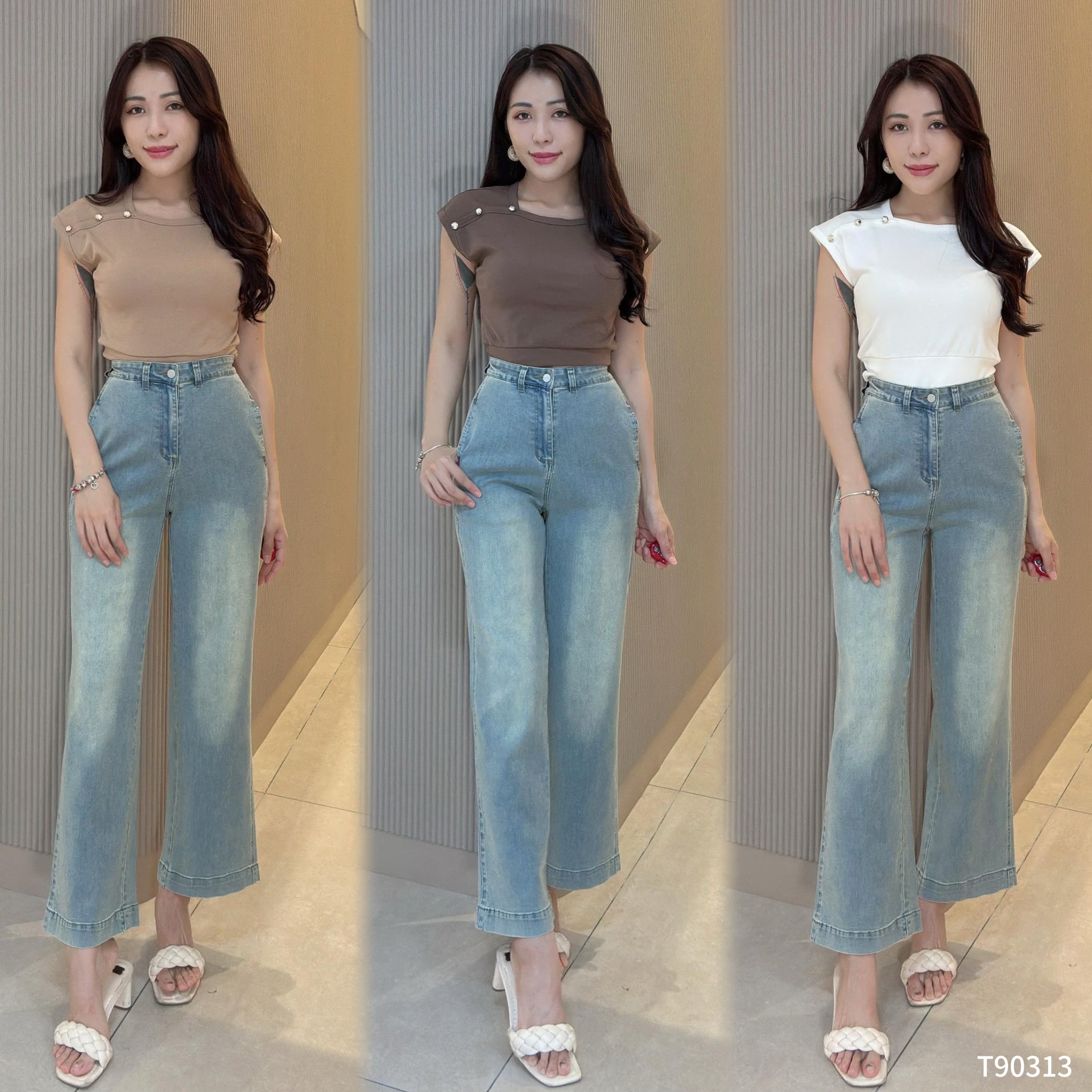 百搭钮扣设计方领上衣 (T90313)-La'Belle Fashion Boutique Sdn Bhd