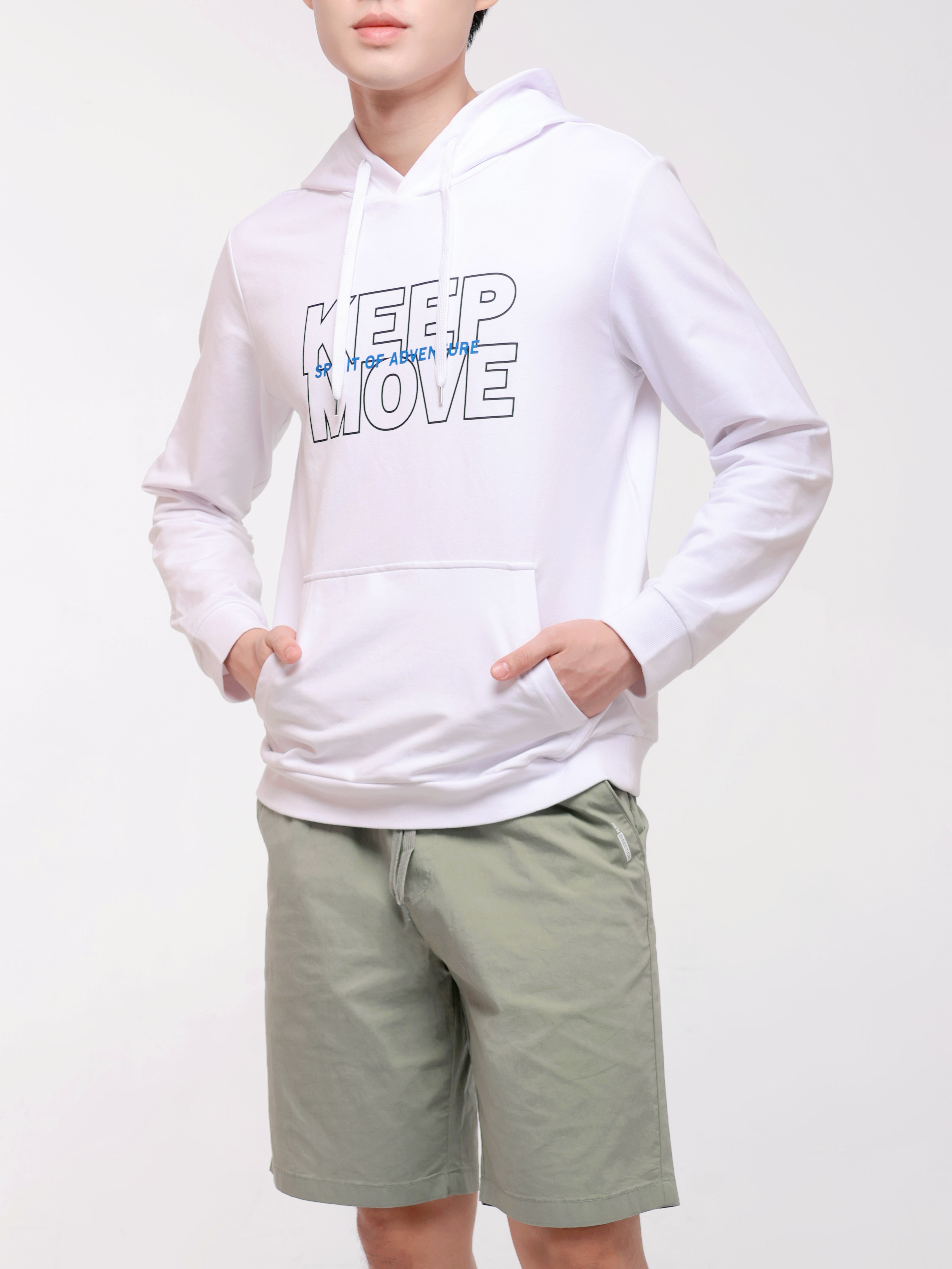 Regular Solid Colour Hoodie with "KEEP MOVE" Logo Print (YS30116)