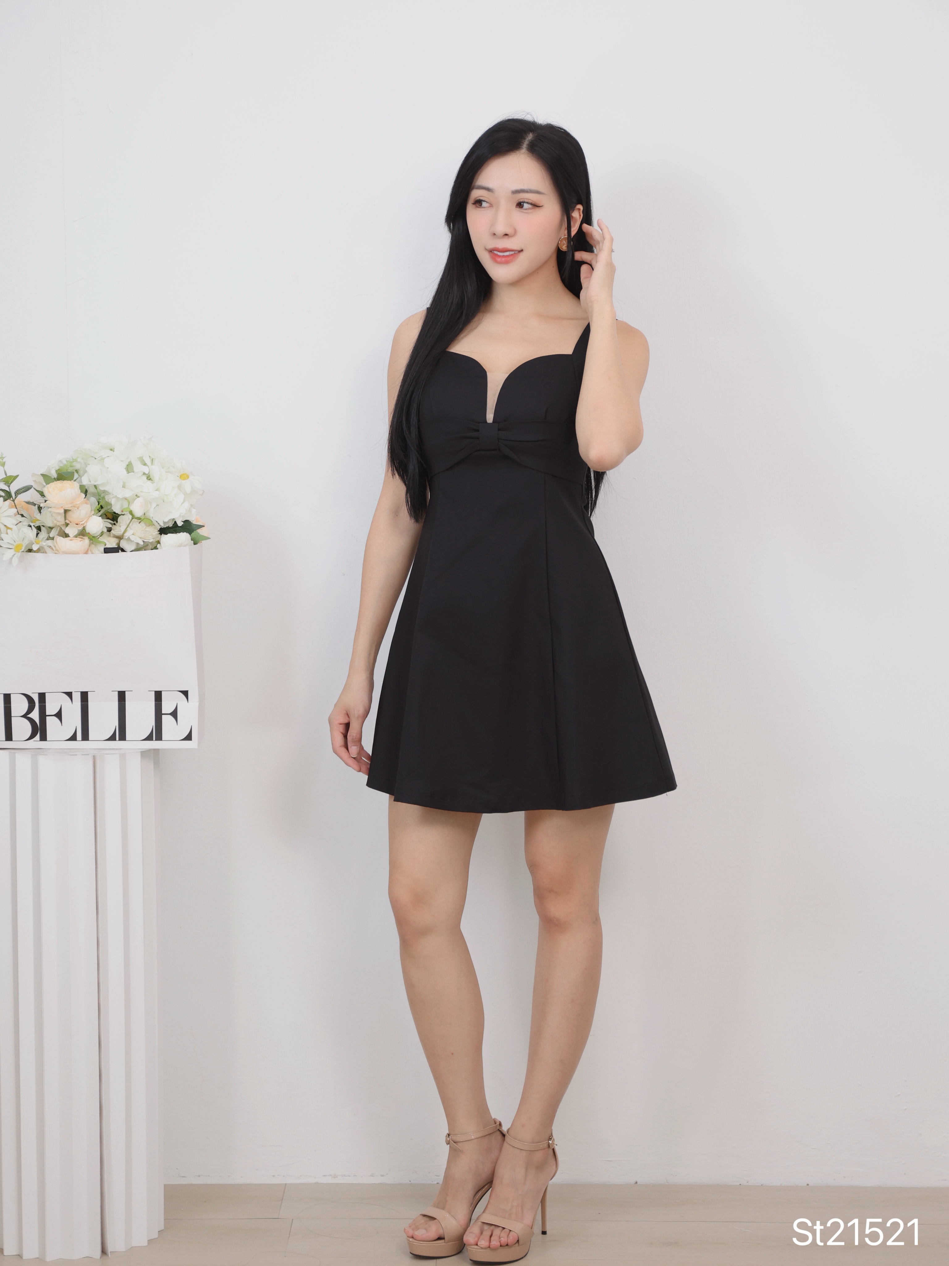 时尚蝴蝶结设计宽带连身裙 (ST21521)