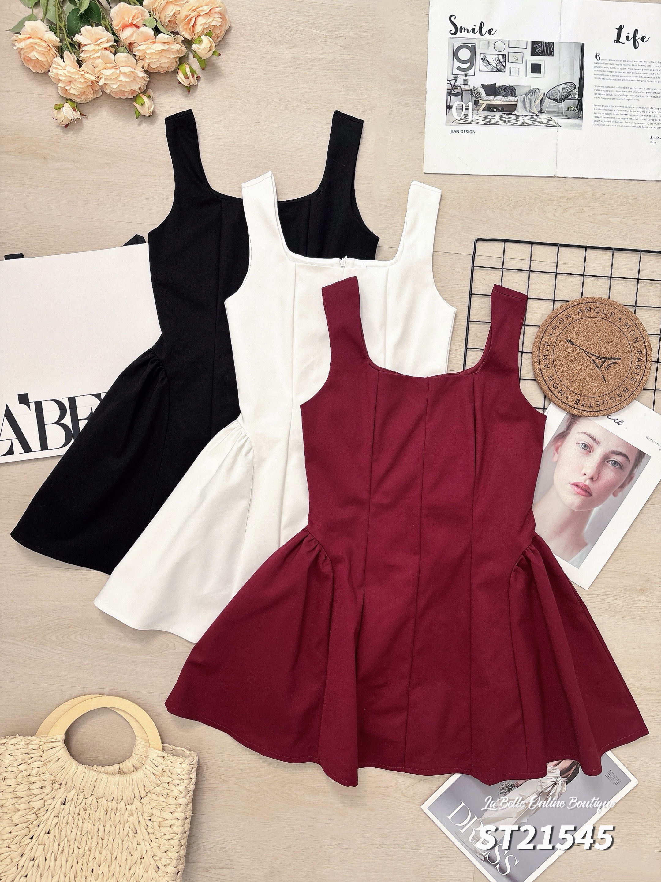 气质收腰A字蓬蓬设计宽带连身裙 (ST21545)