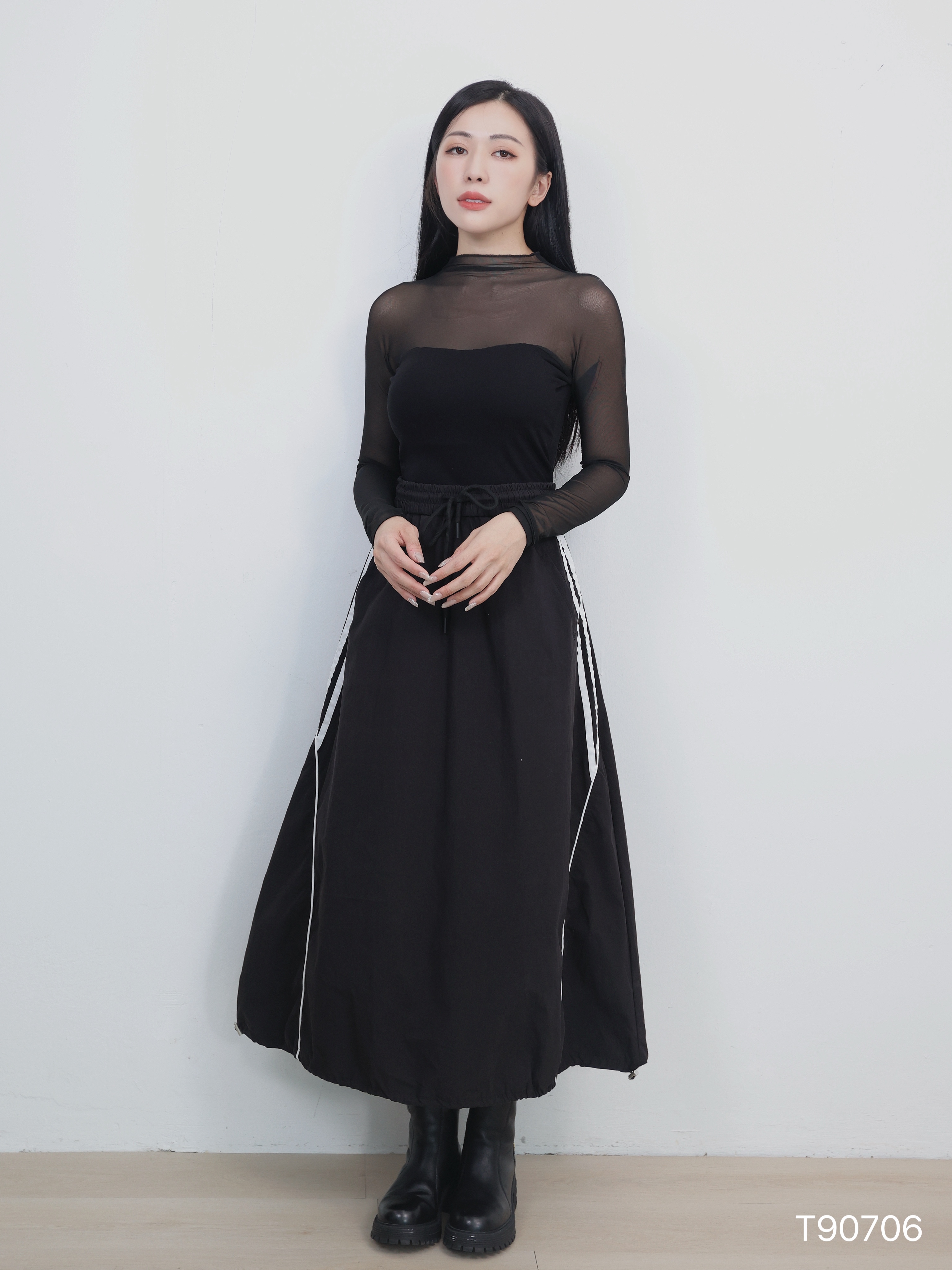 性感微透半高领设计长袖上衣 (T90706)