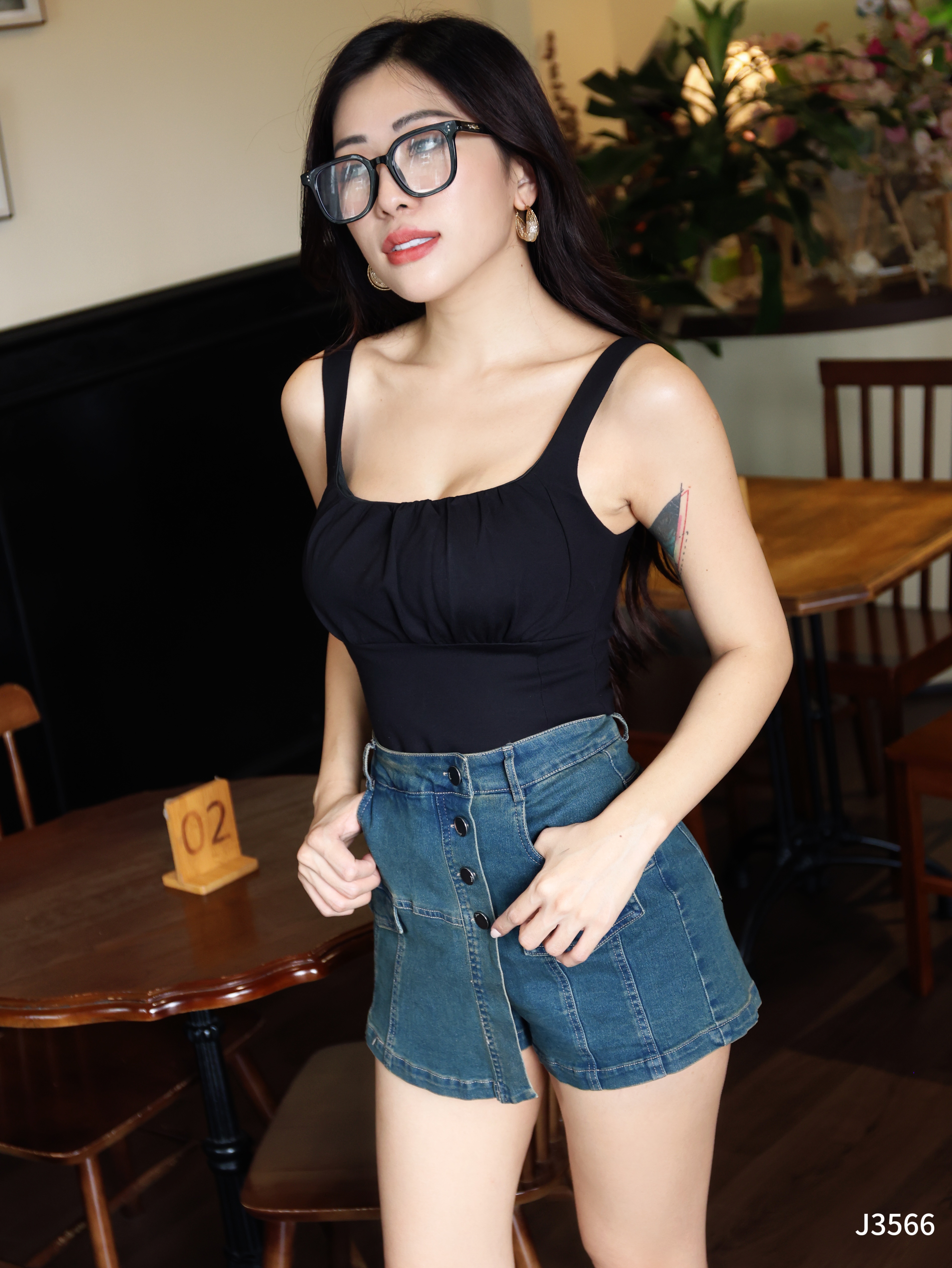 【LBP独家】设计感A字工装牛仔高腰裤裙 (J3566)