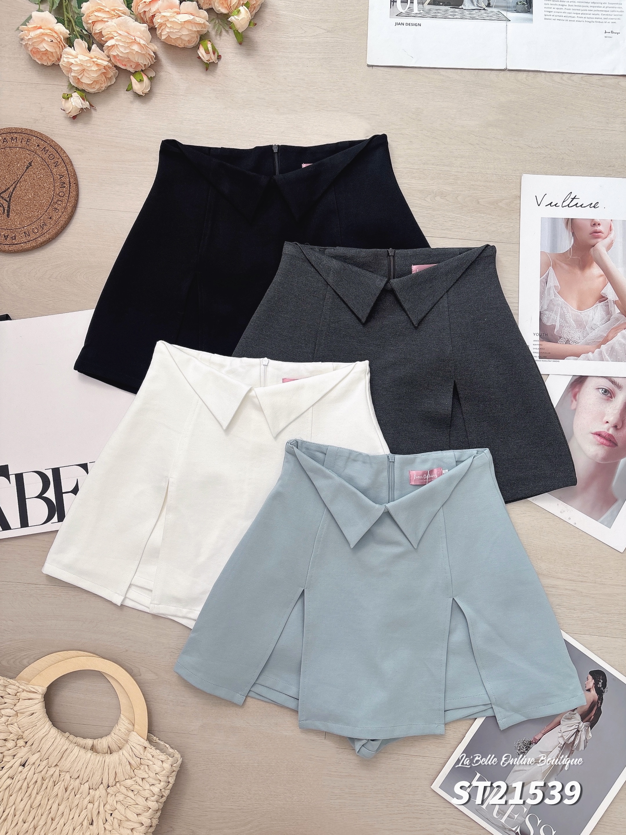 时尚不规则开叉设计高腰裤裙 (ST21539)