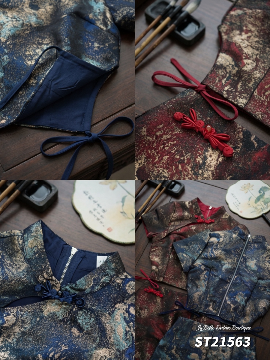 【璀夜星尘】【旗袍女套装】【LBP 独家新年系列】新中式闪金旗袍两件套 (ST21563)