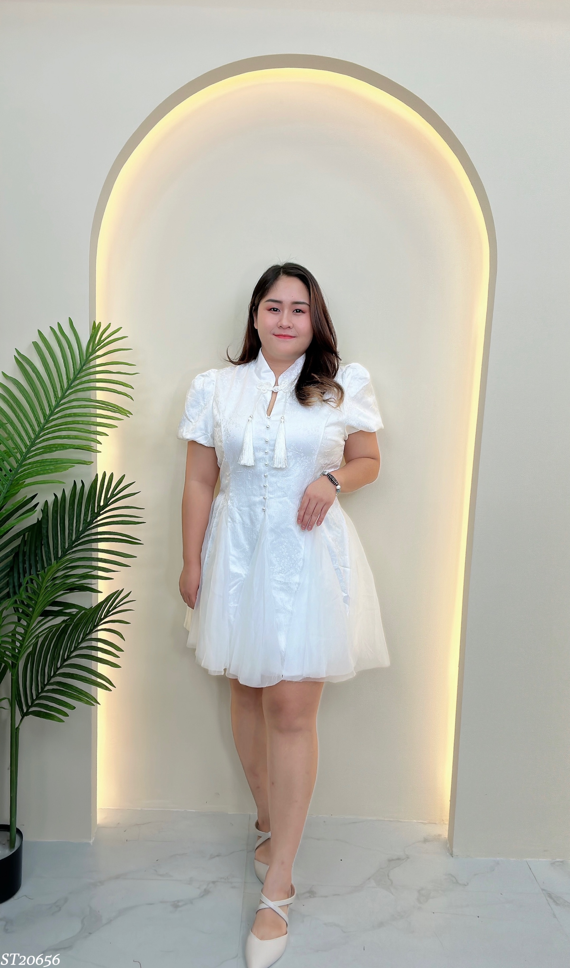 【LBP独家】精致流苏盘扣设计泡泡袖旗袍（ST20656）