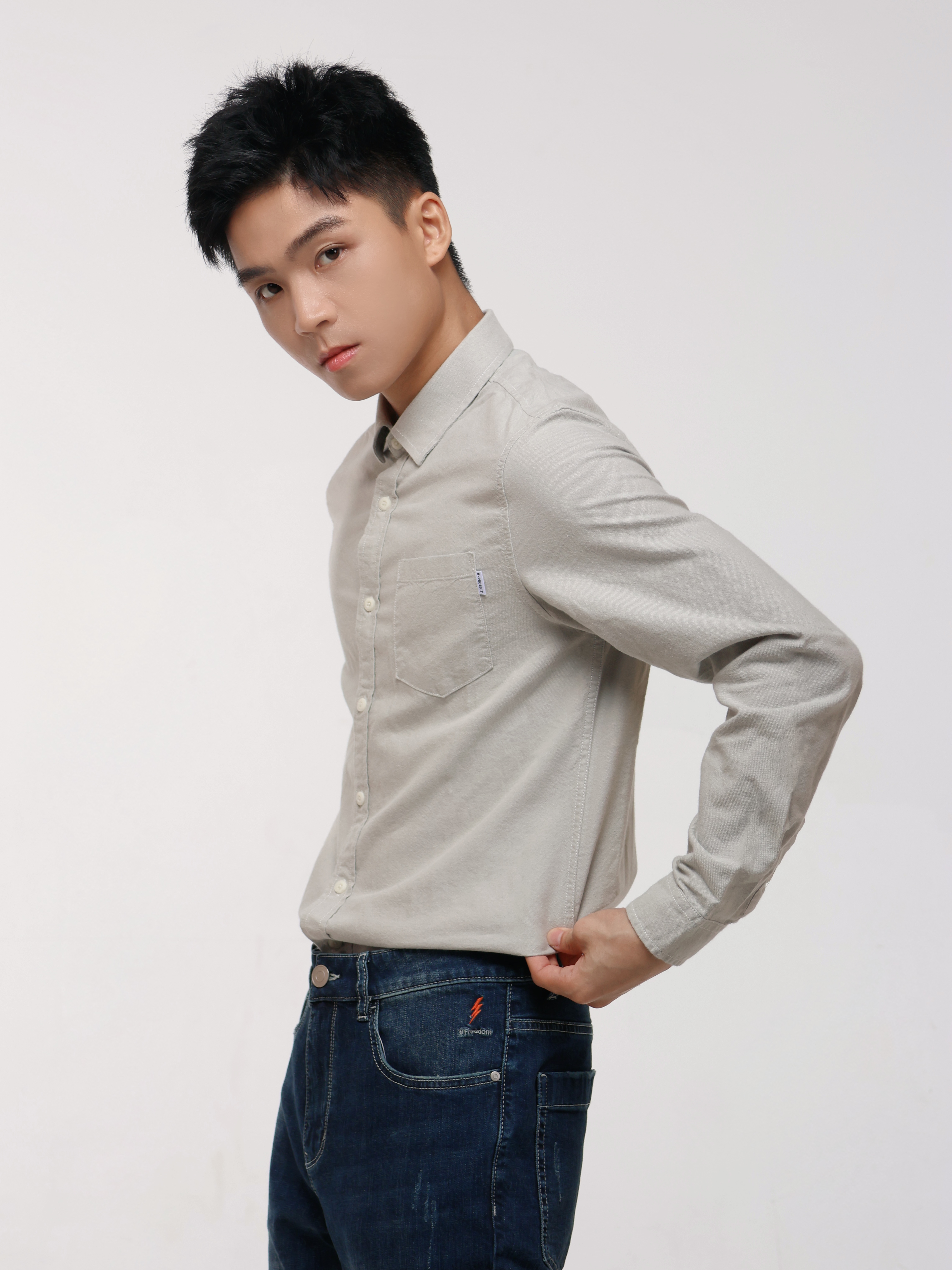 Men's Solid Colour One Side Pocket Button-up Shirt  (YS30128)