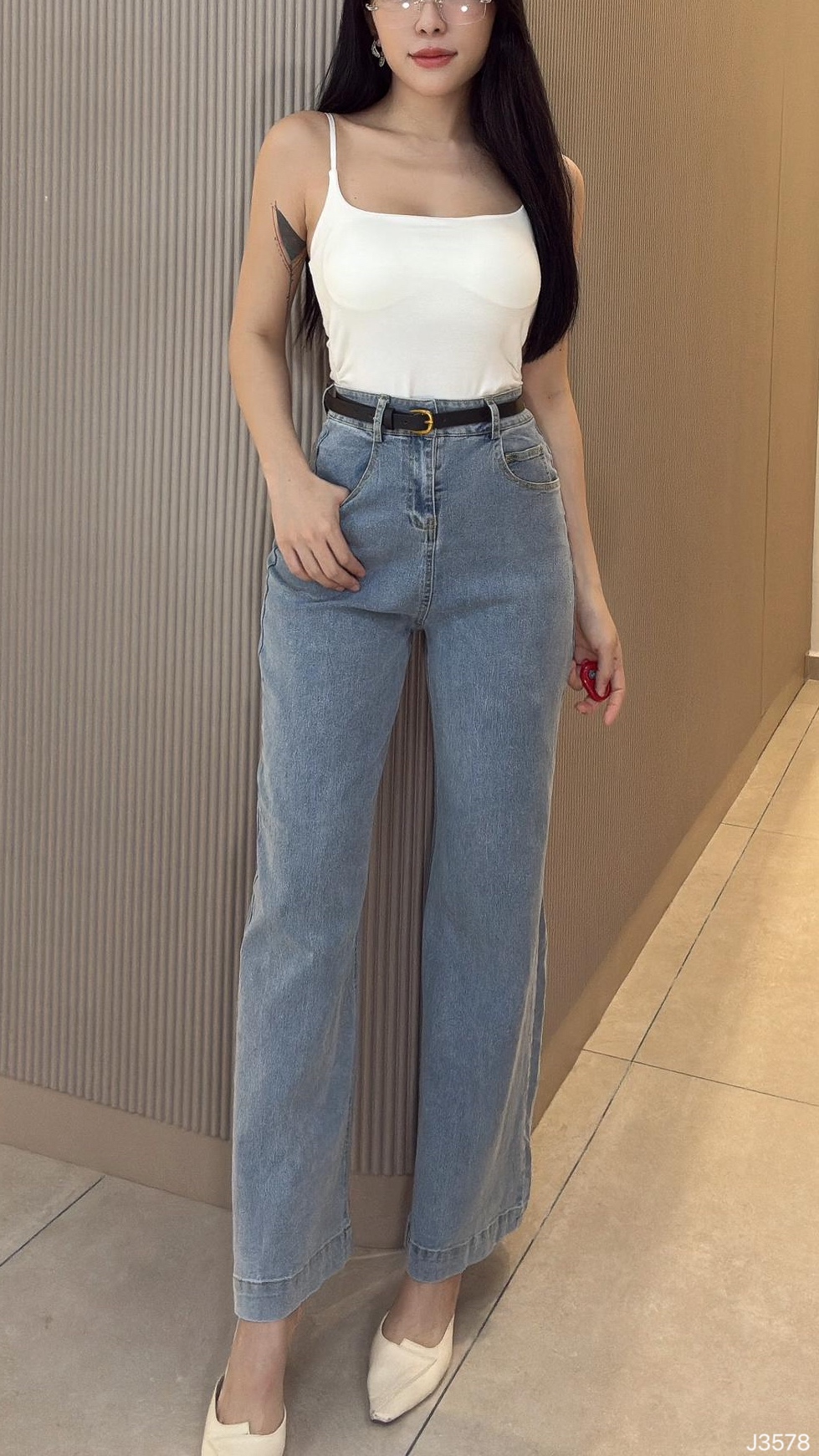 【LBP独家】百搭直筒阔腿高腰长裤 (J3578)