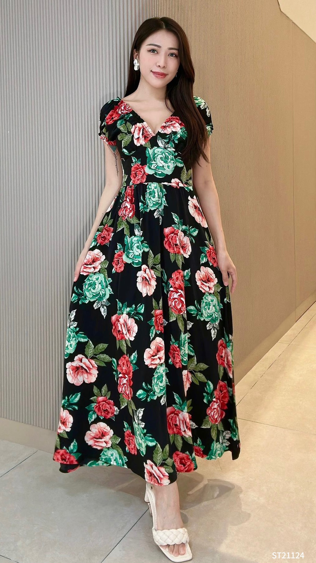 度假风两穿设计大裙摆印花连身裙 (ST21124) - 特价-La'Belle Fashion Boutique Sdn Bhd