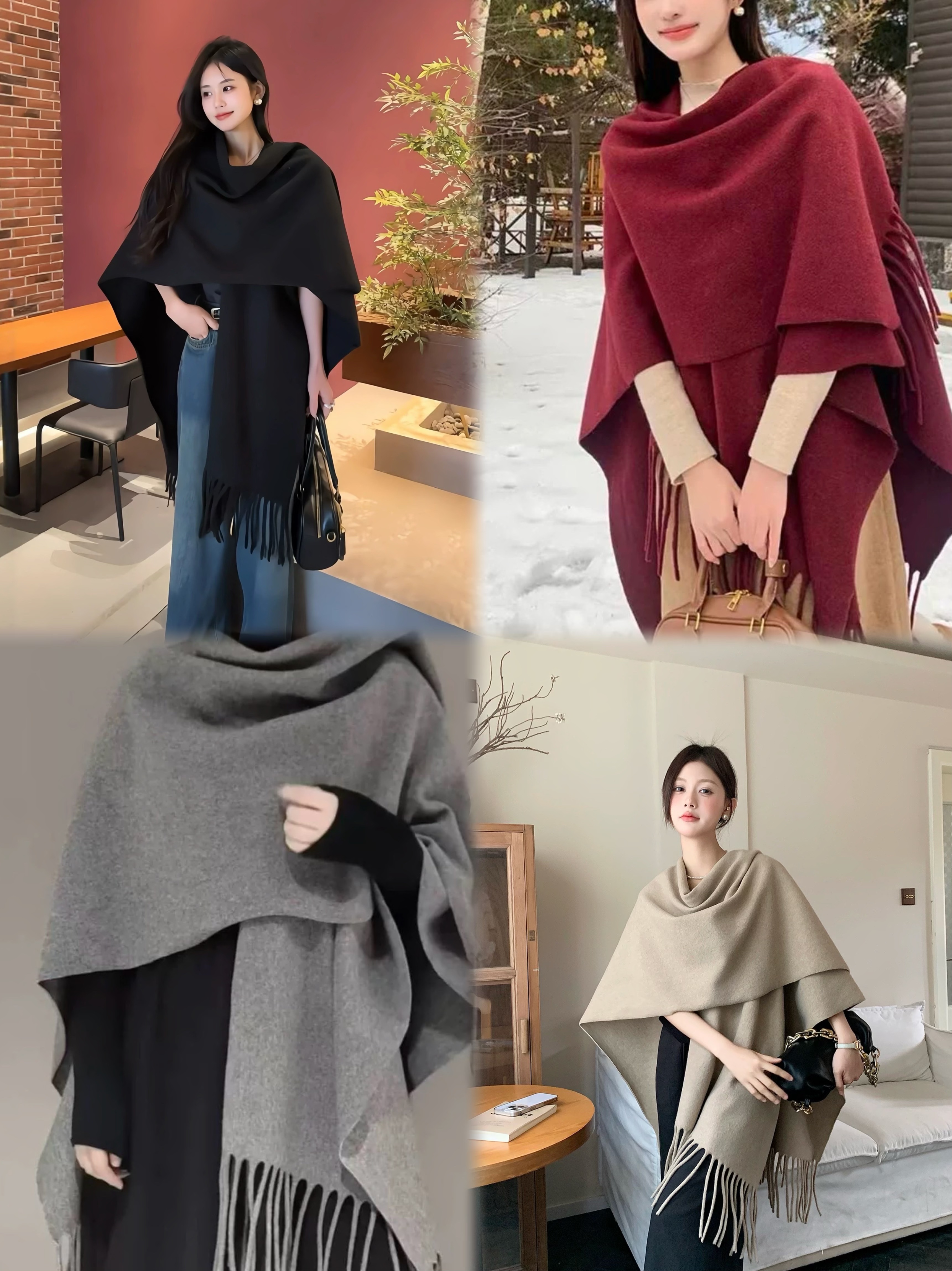 慵懒风纯色流苏设计大披肩 (AC10130)