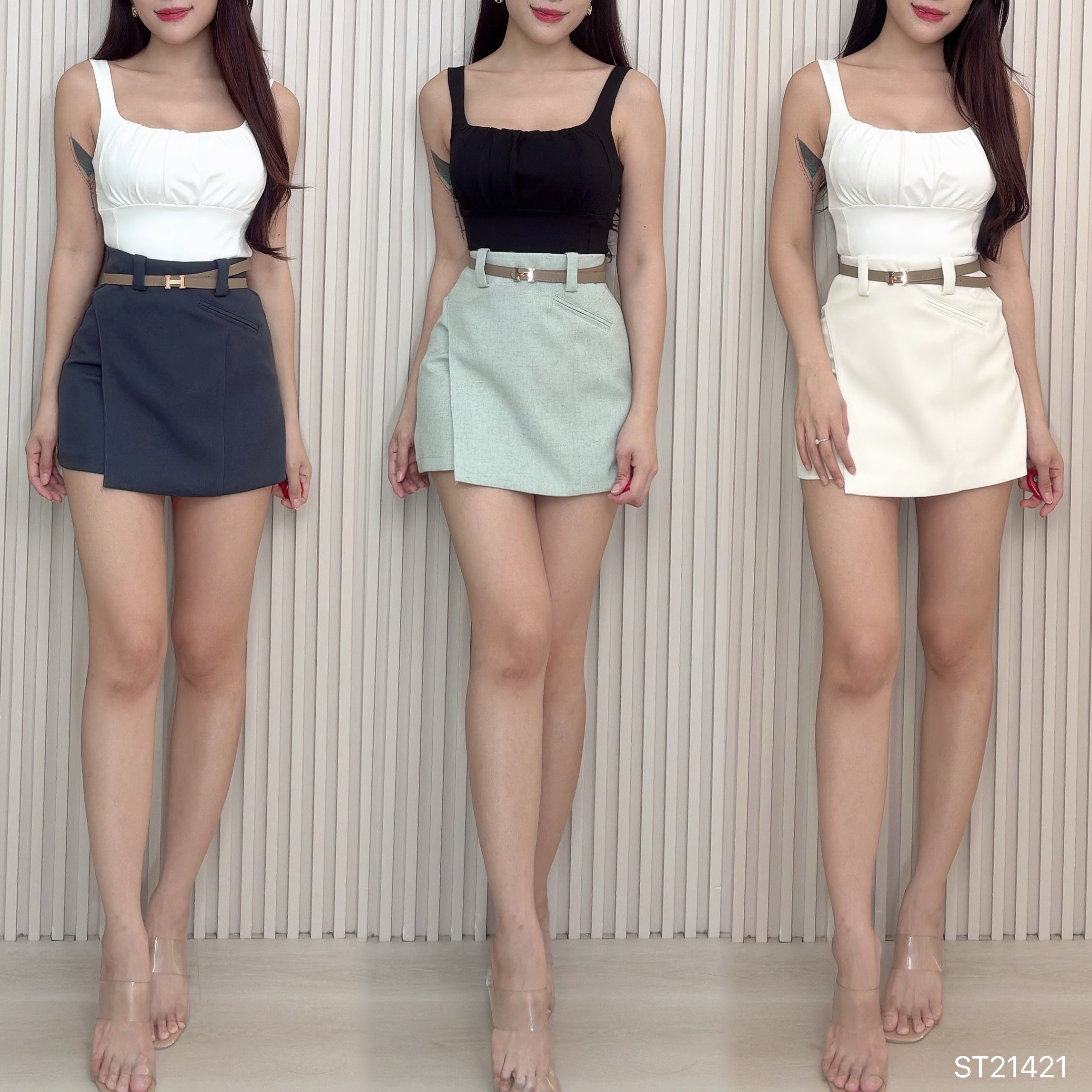 时尚不规则设计包臀高腰裤裙 (ST21421)