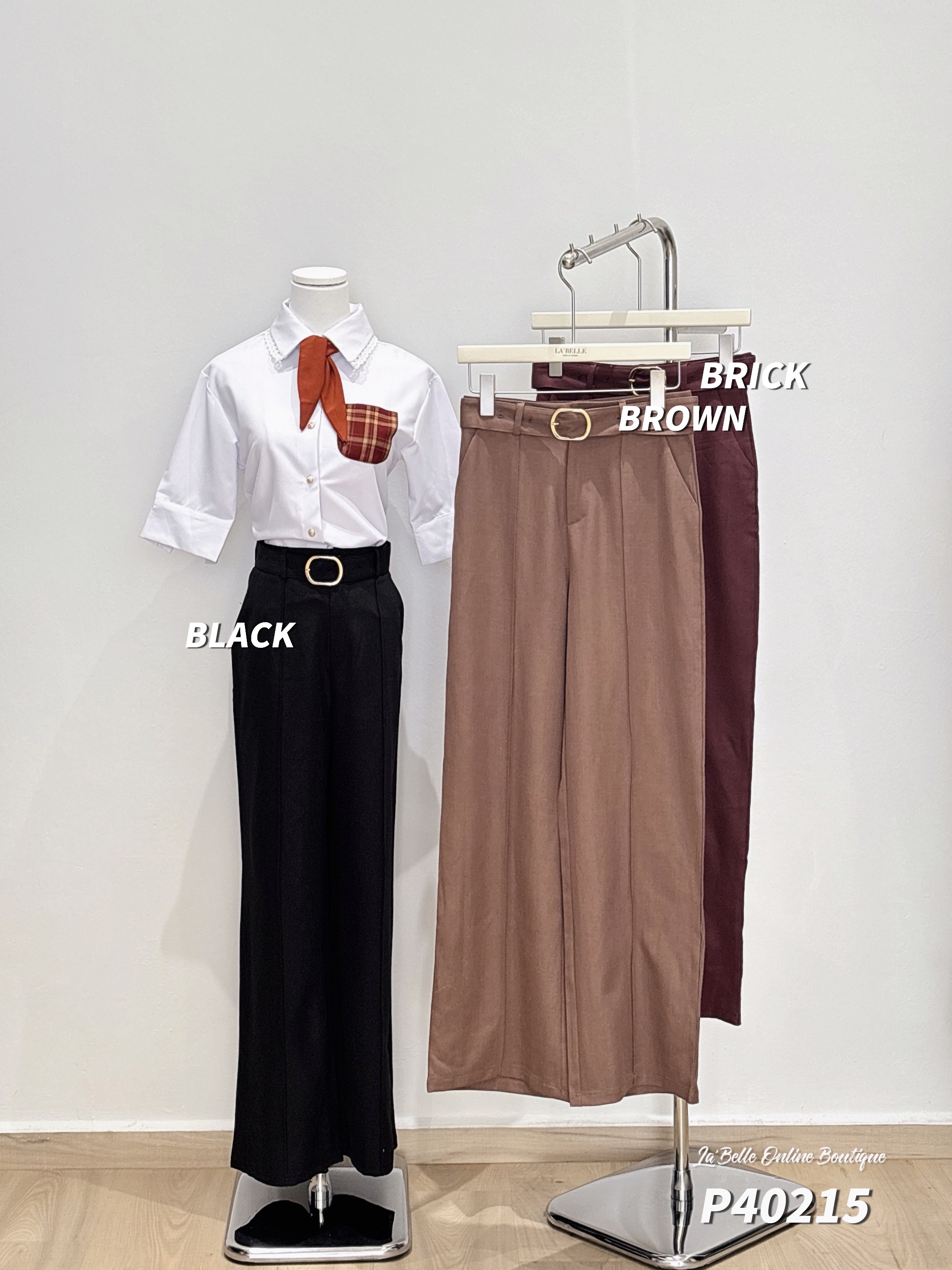 【LBP独家】高级感OL风高腰直筒阔腿长裤 (P40215)