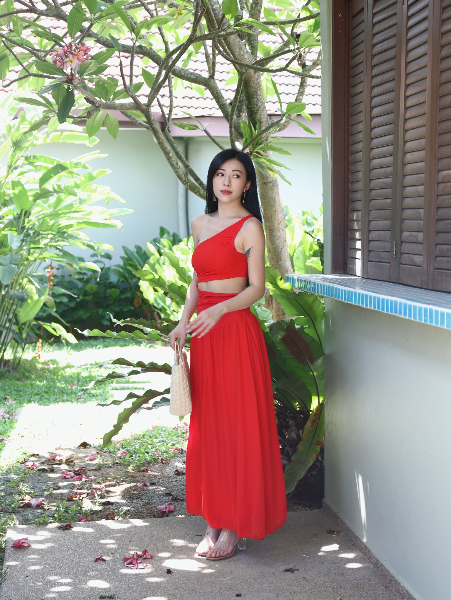 仙气度假风斜肩露腰连身长裙 (S6502)