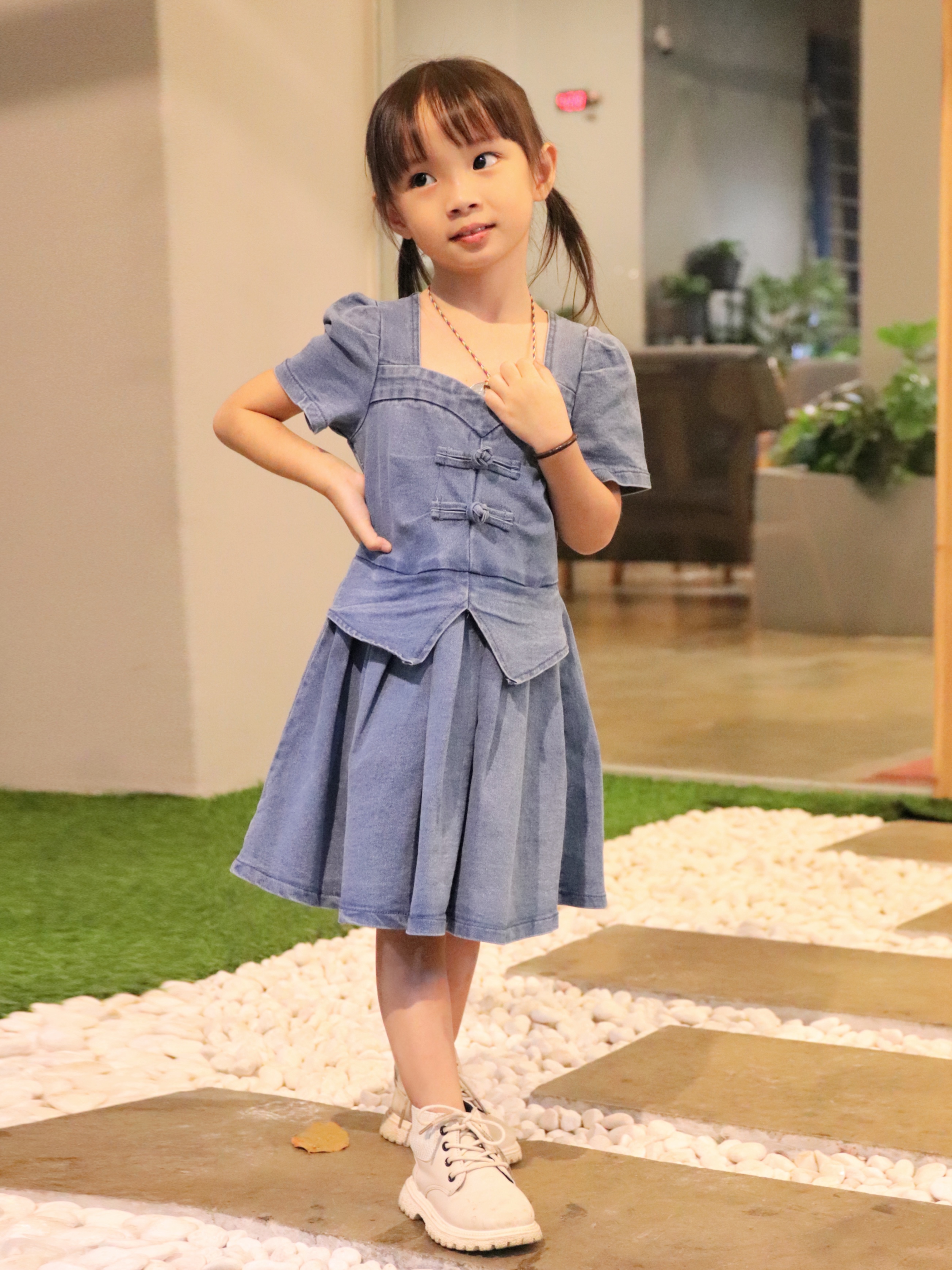 【LBP亲子系列】可爱假两件式改良版旗袍连身裤裙【女儿版】（F70121）