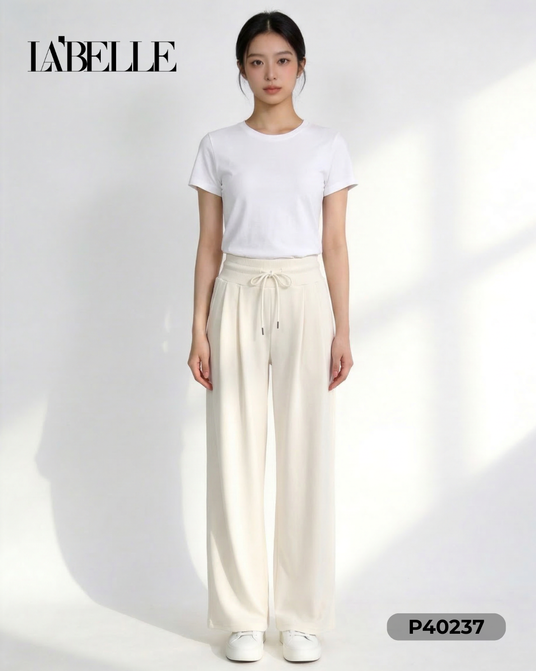 休闲抽绳设计直筒阔腿长裤 (P40237)