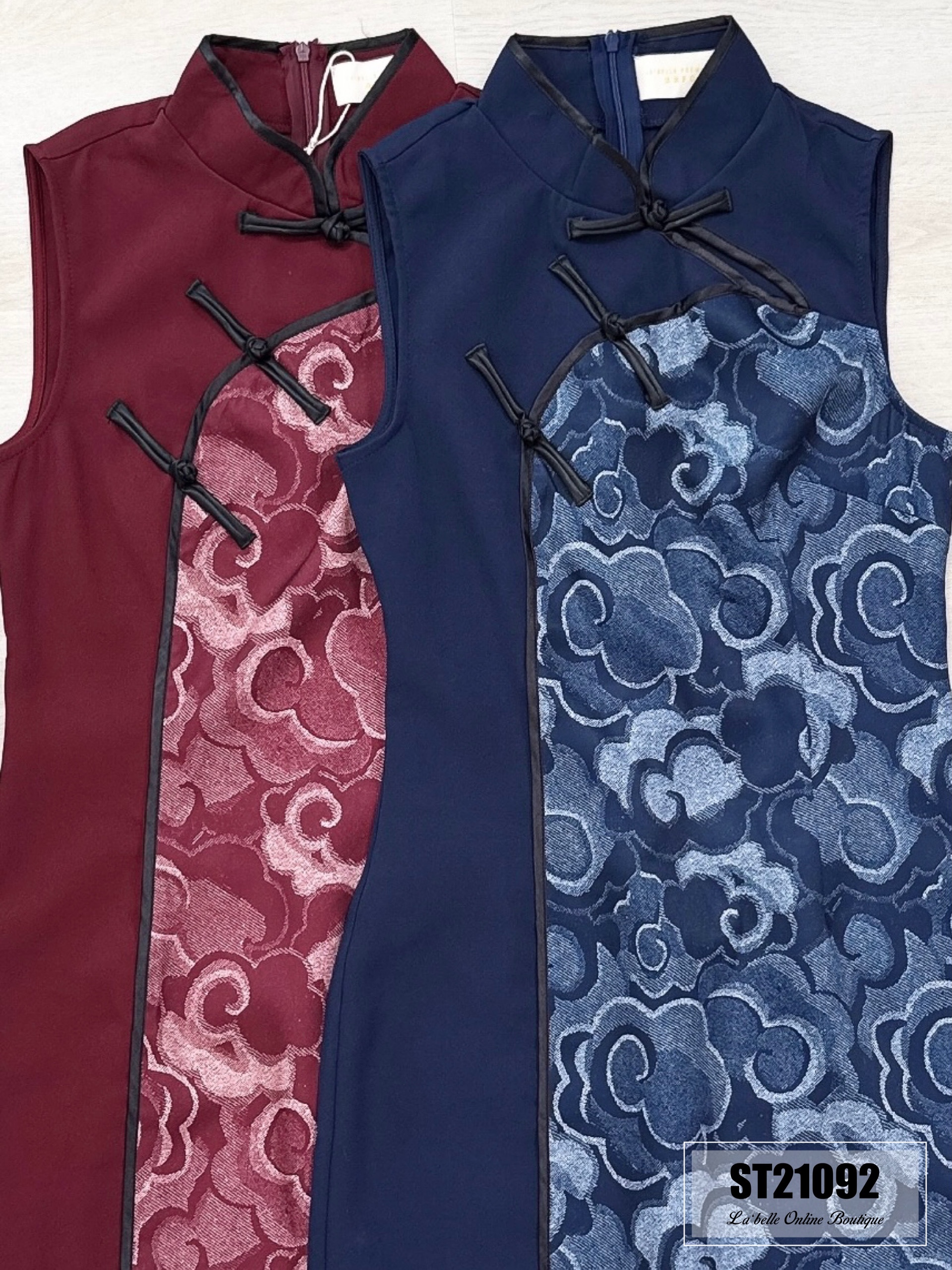 【LBP GXFC 独家新年系列 - 祥云瑞彩】复古经典款无袖立领旗袍连身裙 (ST21092)-La'Belle Fashion Boutique Sdn Bhd