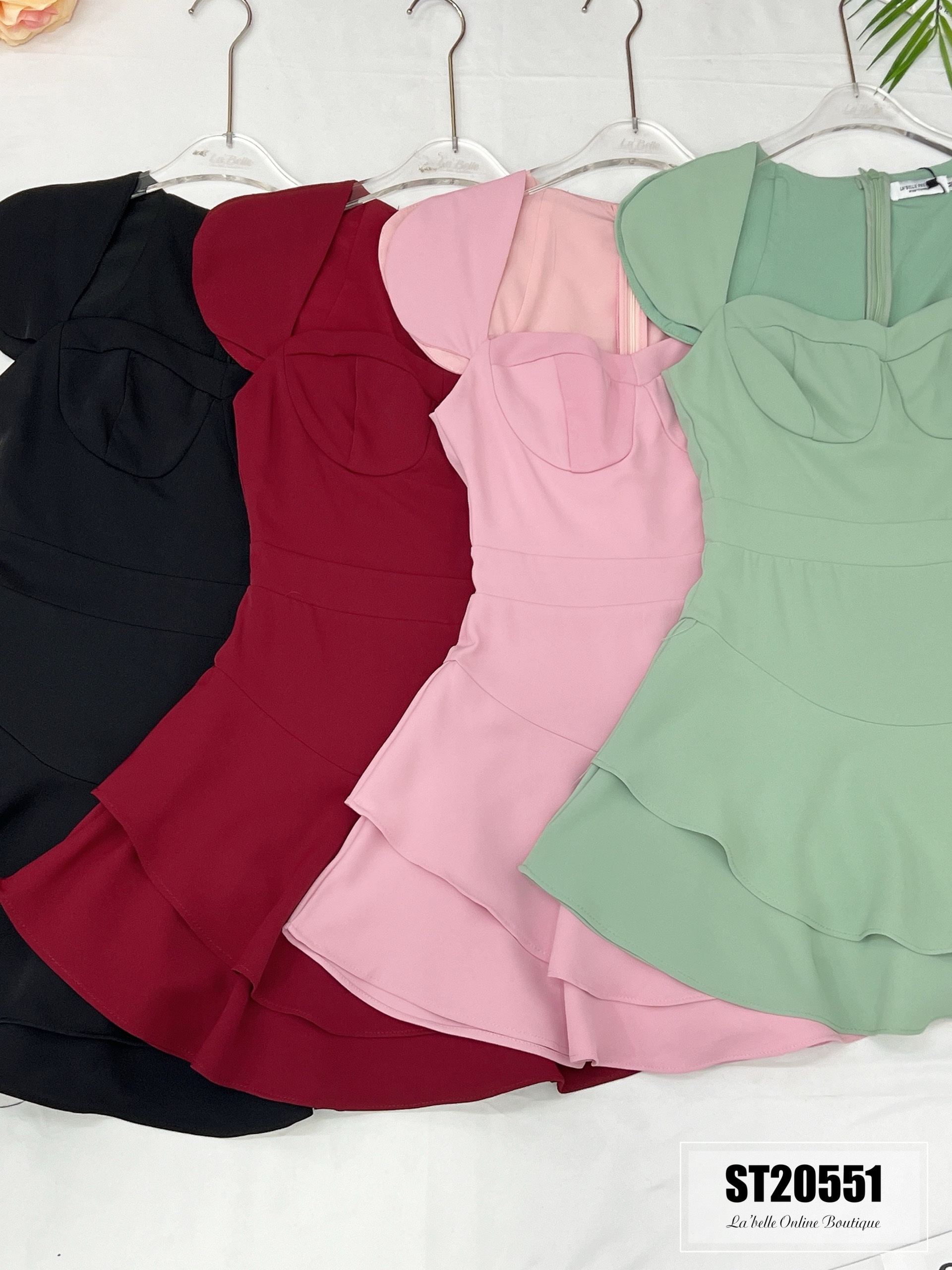 【LBP独家】法式方心领双层设计连身裤裙（ST20551）