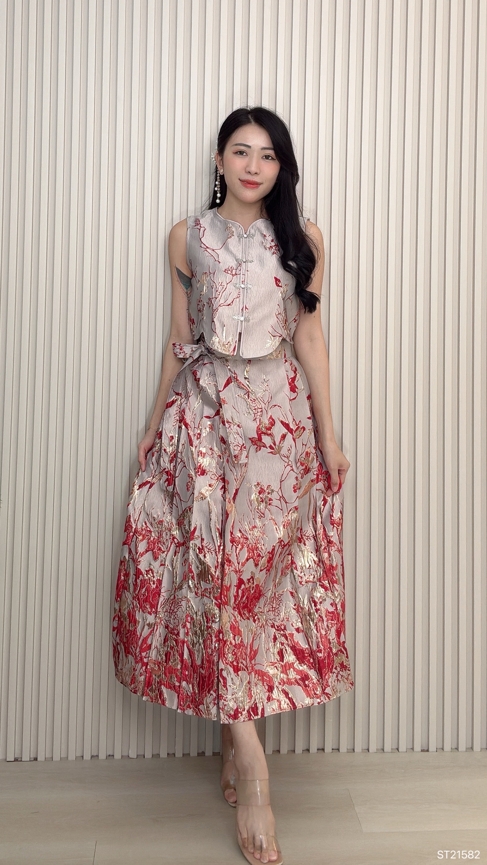 高质感鎏金旗袍两件套 （ST21582）