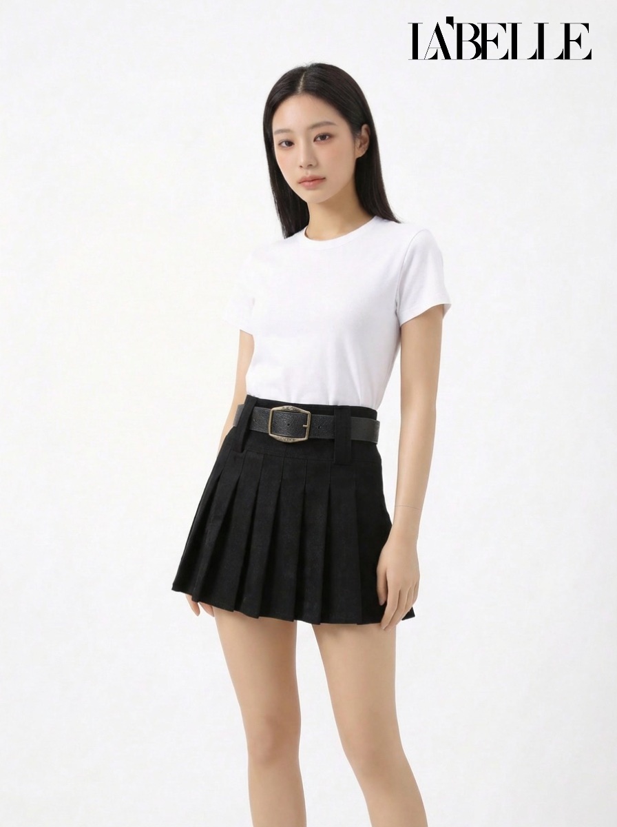 学院风百褶设计A字高腰短裙 (S6525)