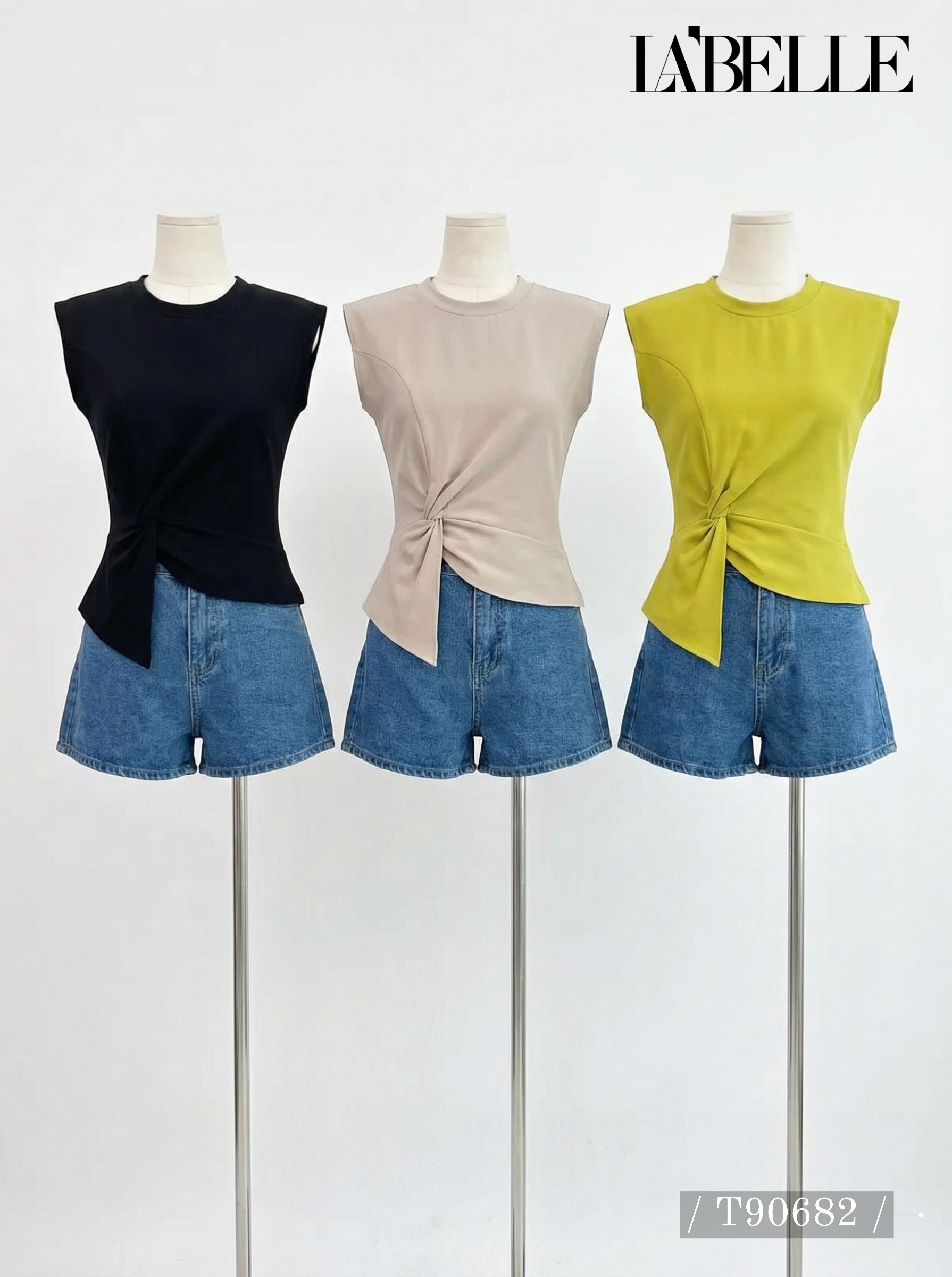 韩系设计感扭结不规则无袖上衣 (T90682)