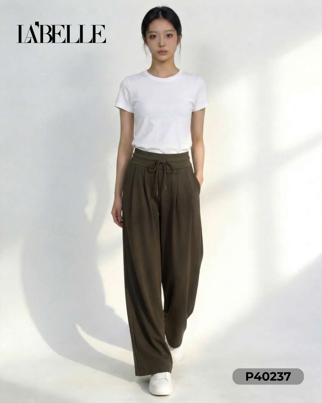 休闲抽绳设计直筒阔腿长裤 (P40237)