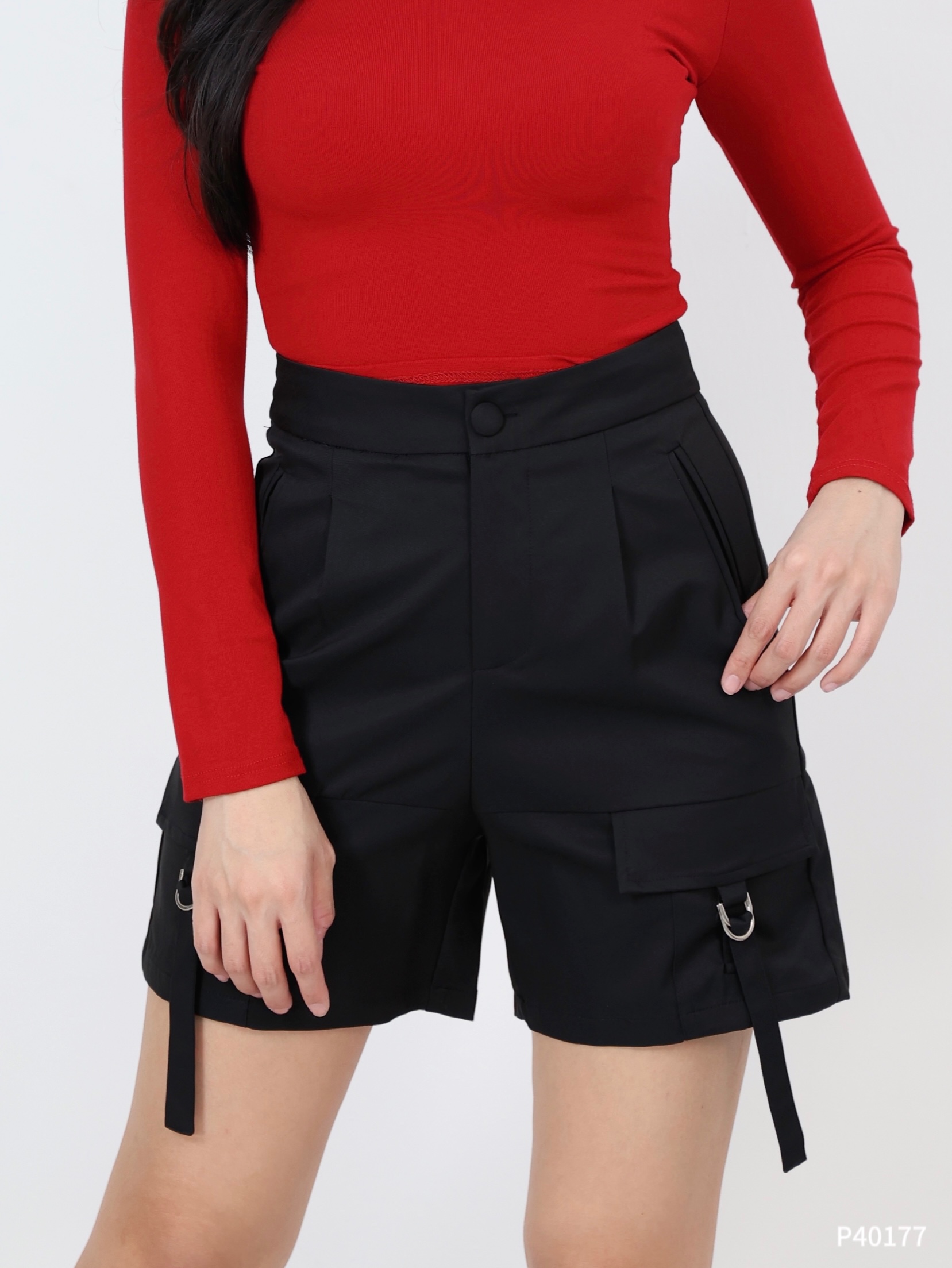 【LBP独家】中性工装设计高腰五分裤 (P40177) -特价-La'Belle Fashion Boutique Sdn Bhd