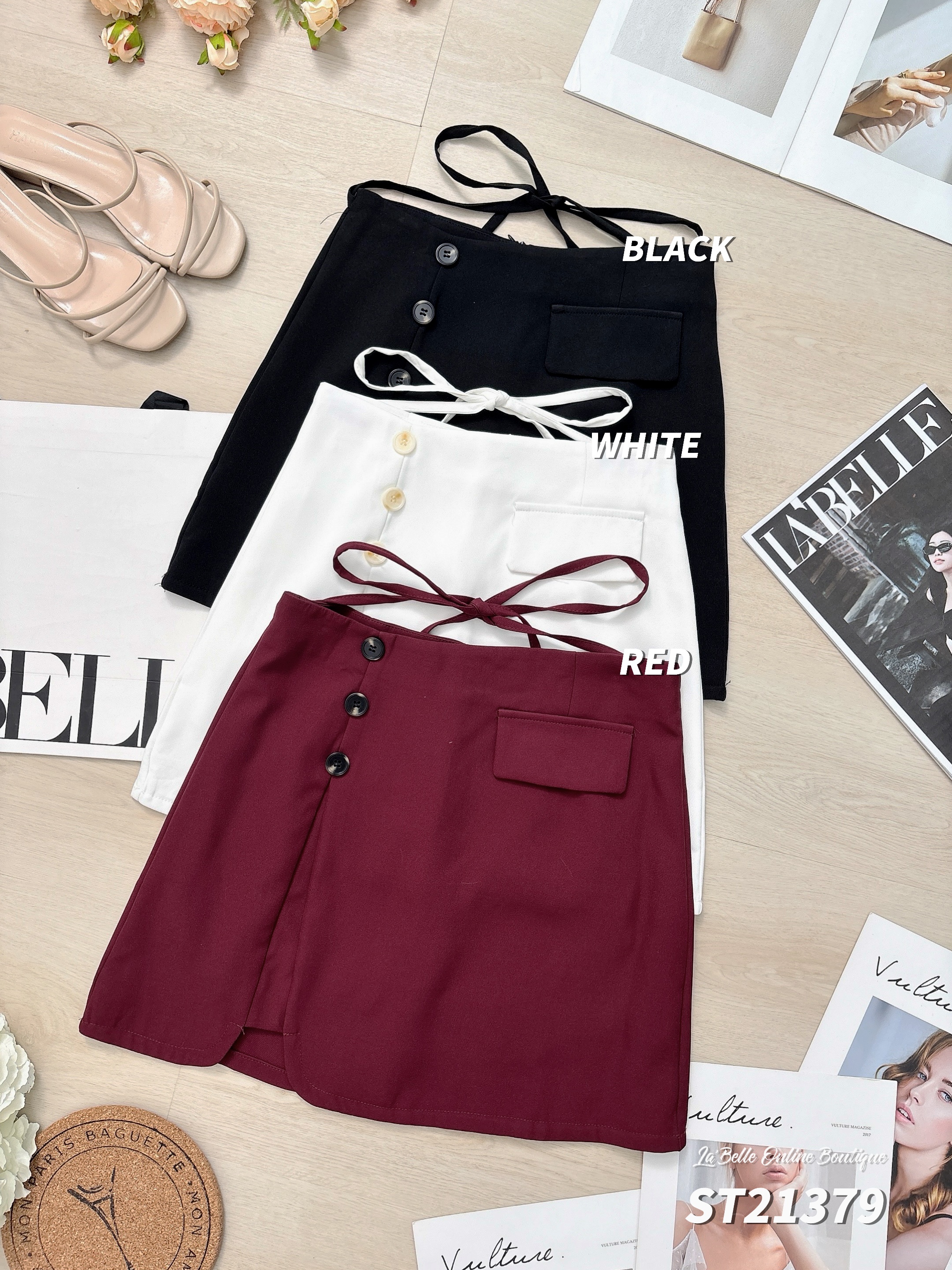 【LBP独家】帅气绑带设计高腰裤裙 (ST21379)