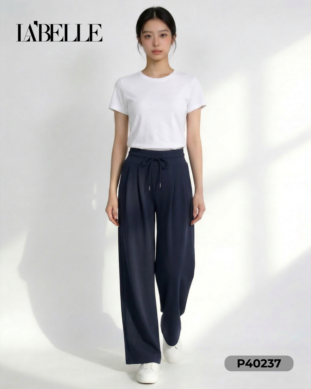 休闲抽绳设计直筒阔腿长裤 (P40237)