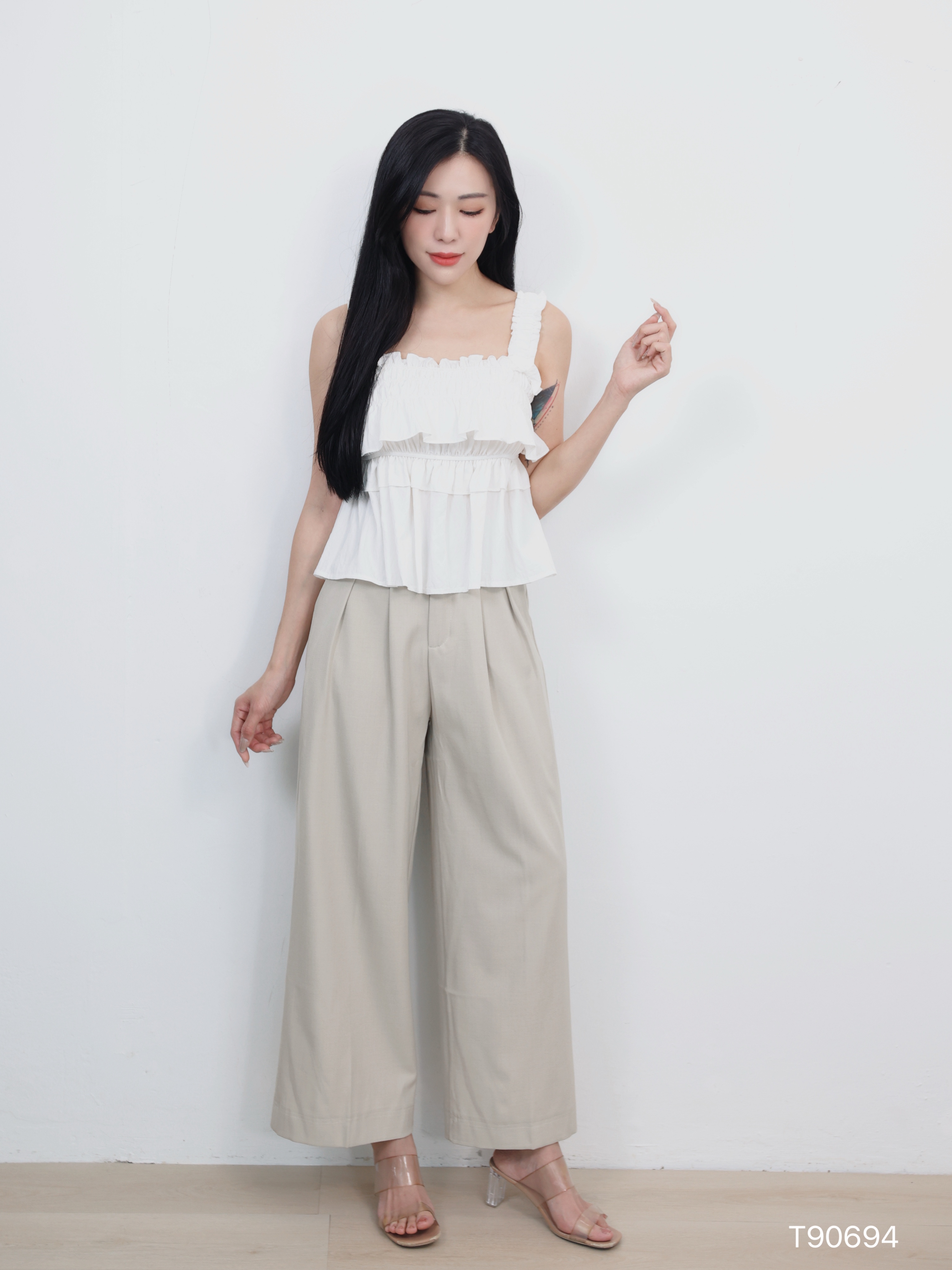 法式层次感荷叶边设计宽松上衣 (T90694)