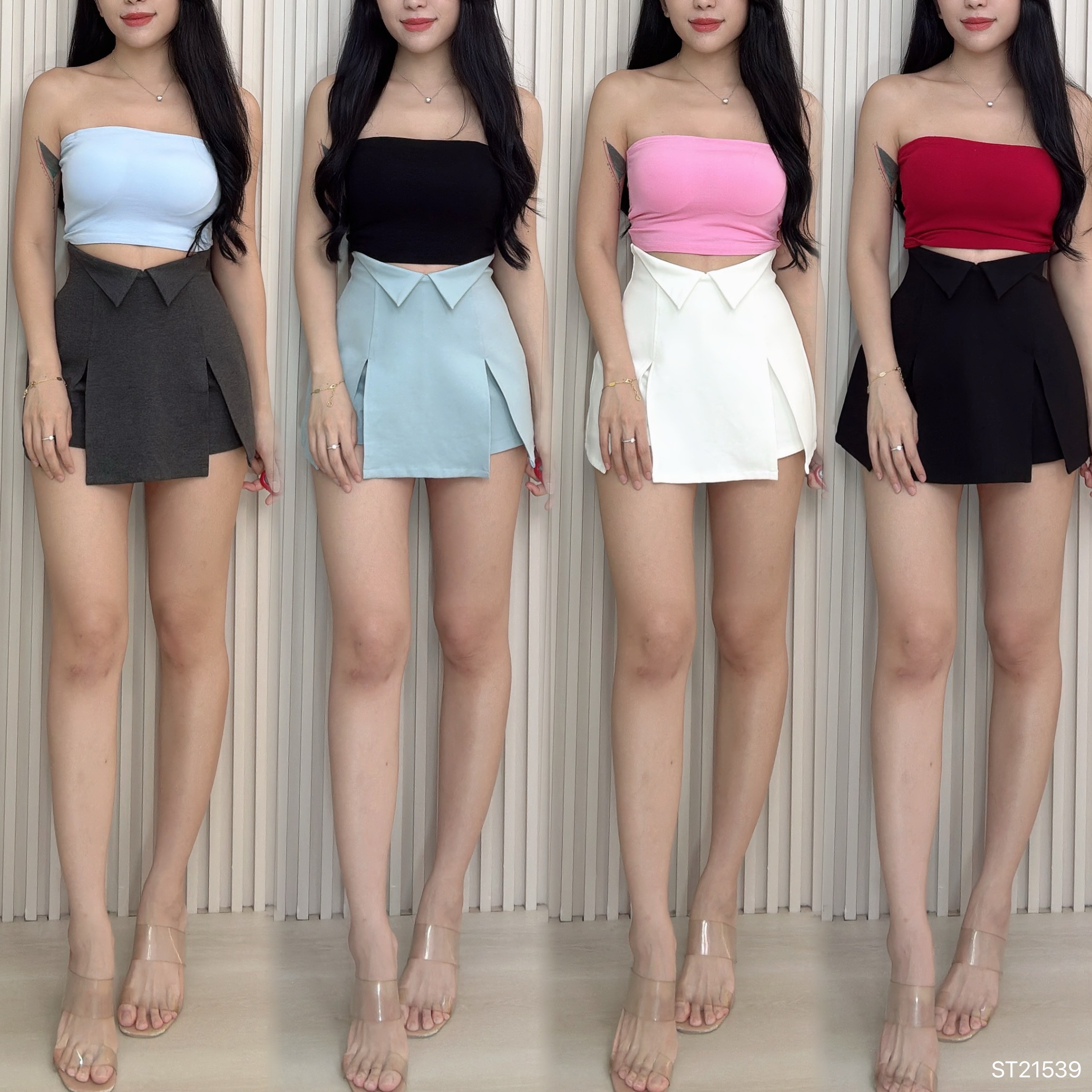 时尚不规则开叉设计高腰裤裙 (ST21539)